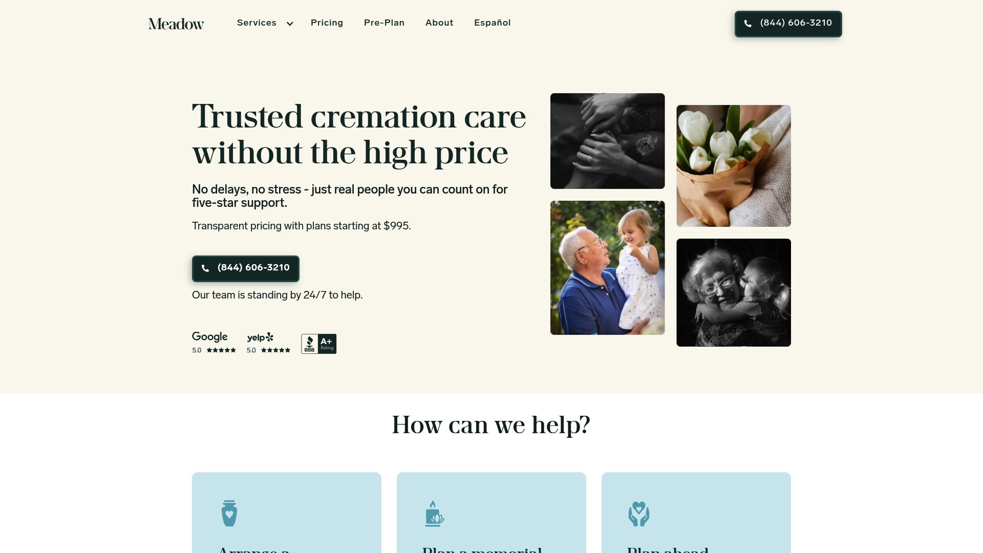 Meadow Memorials website homepage