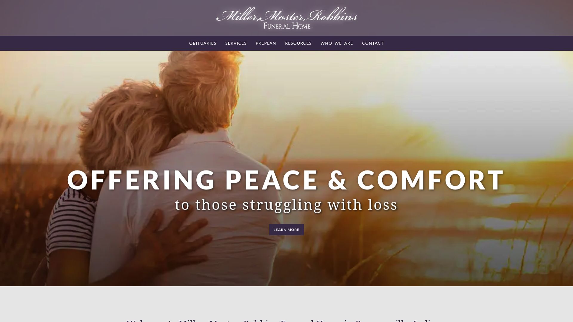 Miller Moster Robbins Funeral Home website screenshot