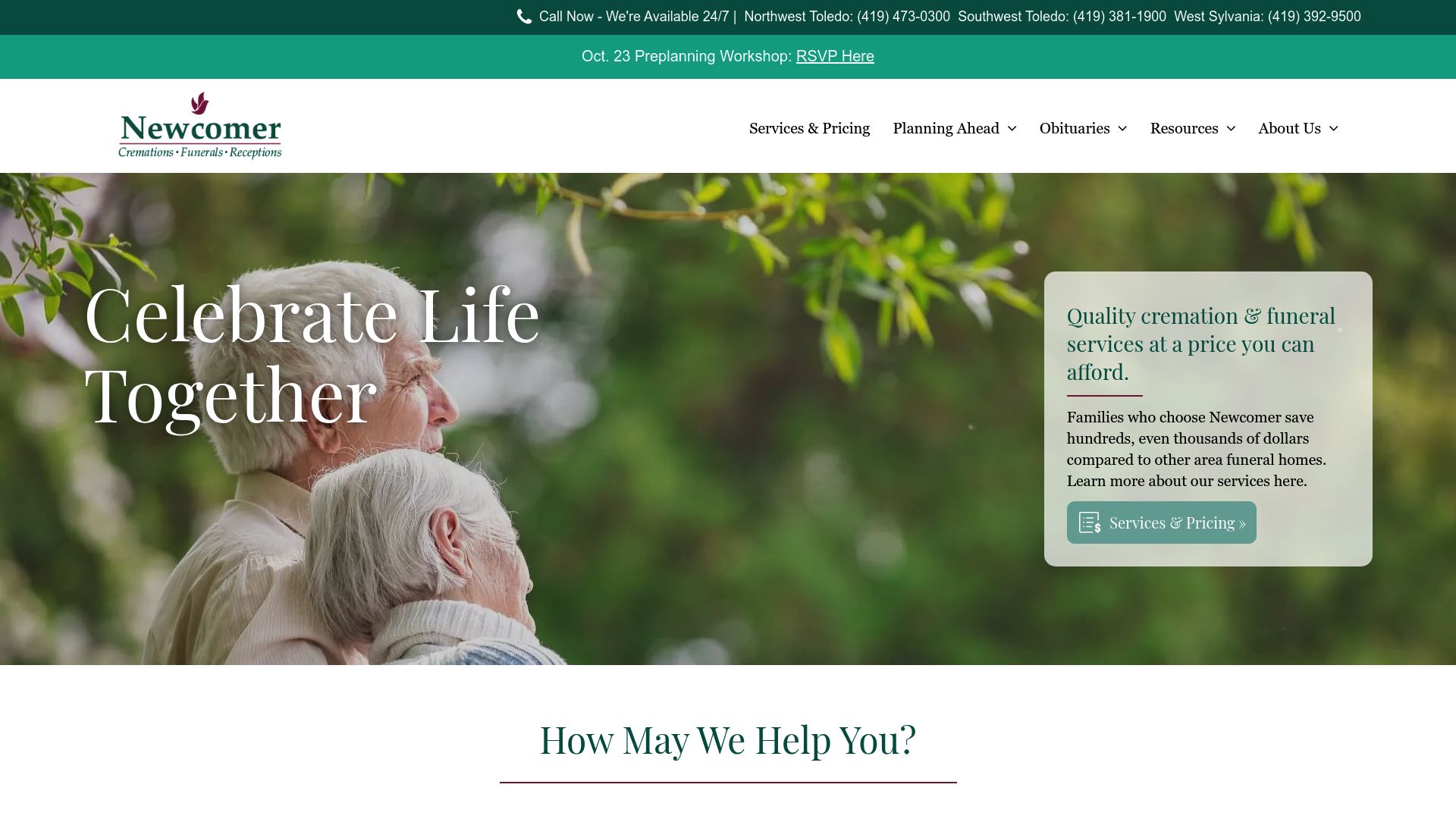 Newcomer Funeral Home Toledo website