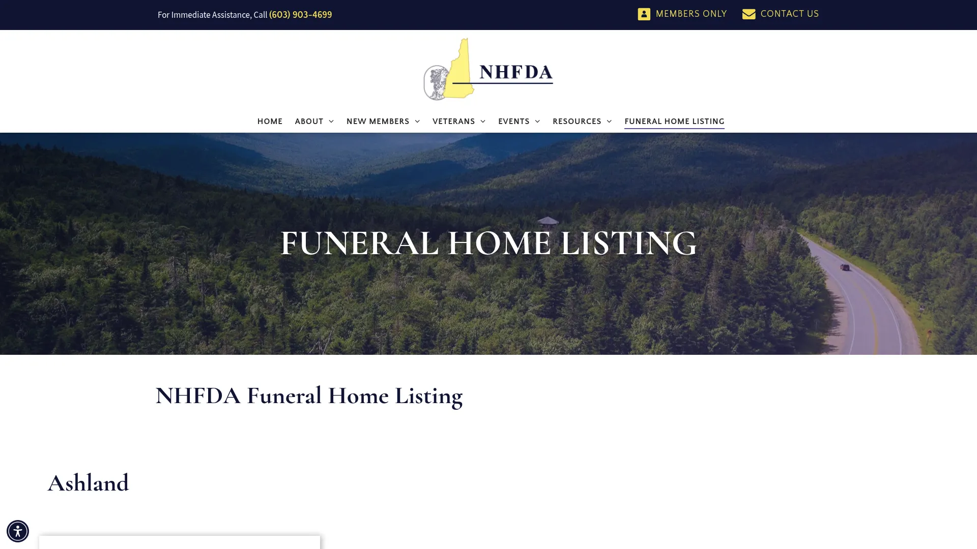 New Hampshire Funeral Directors Association listing screenshot