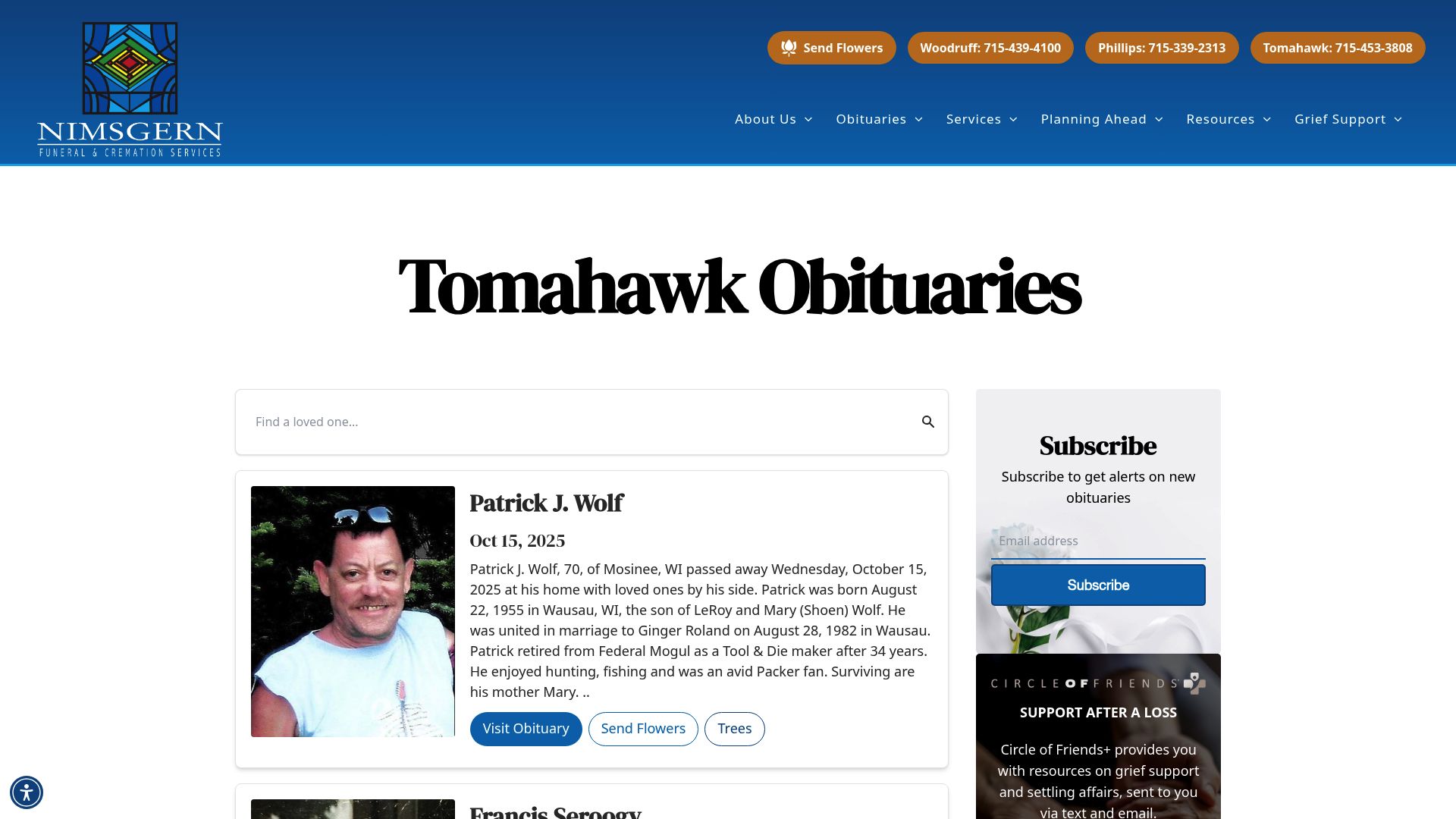 Nimsgern grief support services page