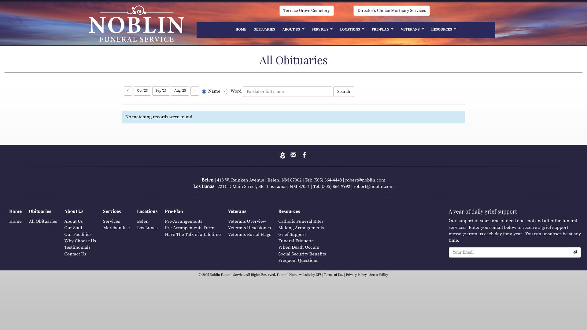 Noblin Funeral Service listings page