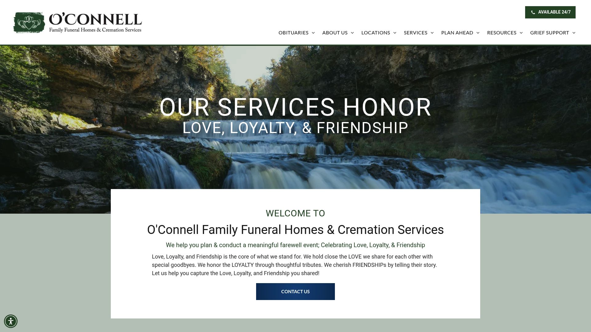 O'Connell Funeral Homes website homepage