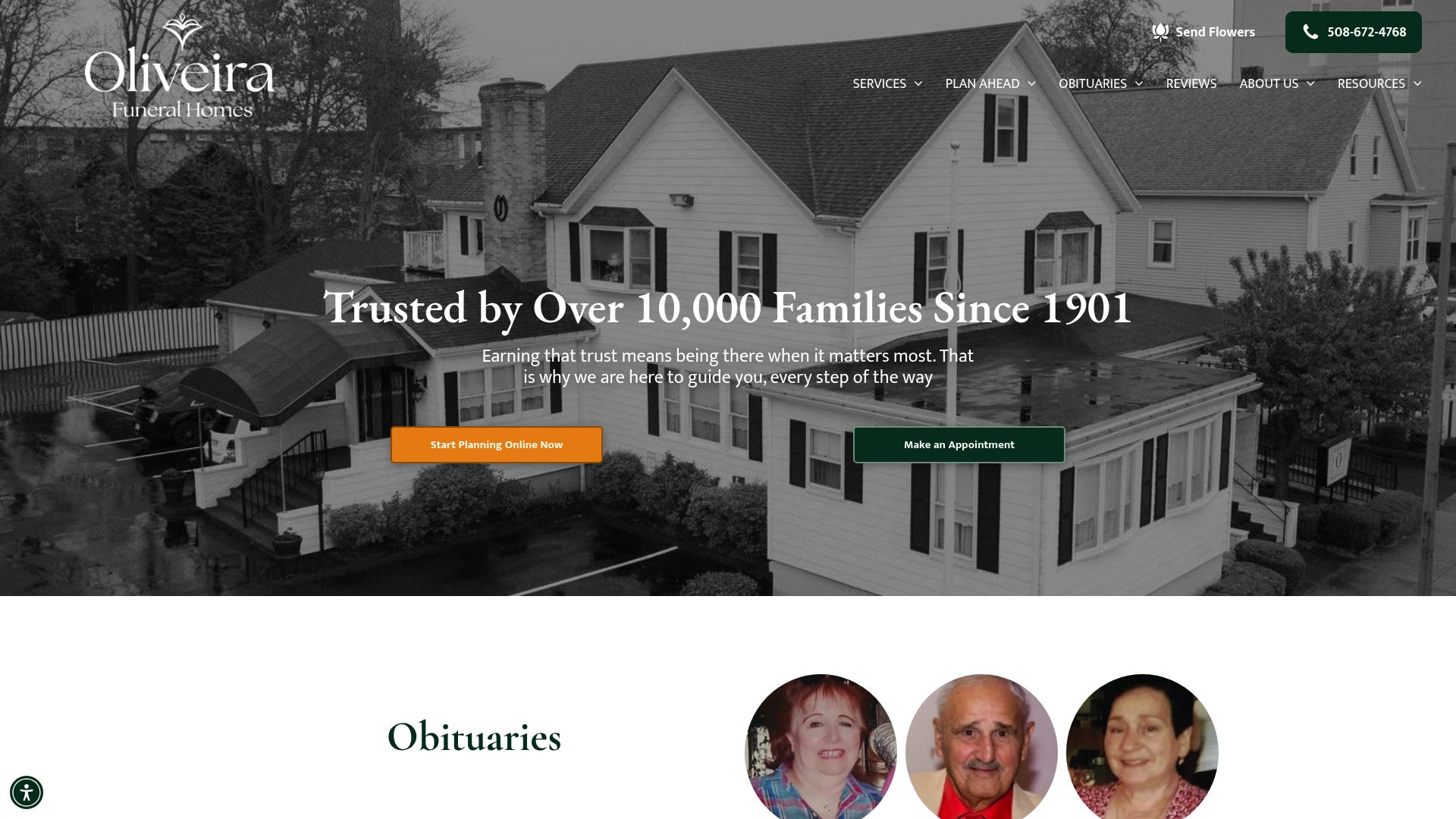 Oliveira Funeral Homes website homepage