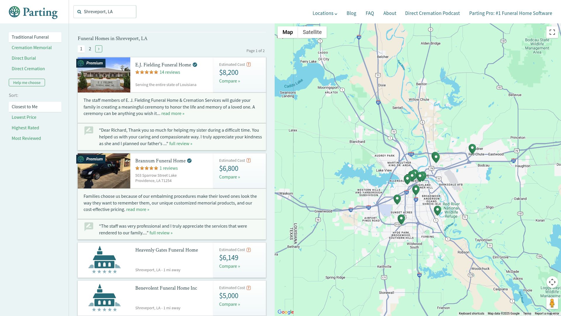 Shreveport area funeral homes directory