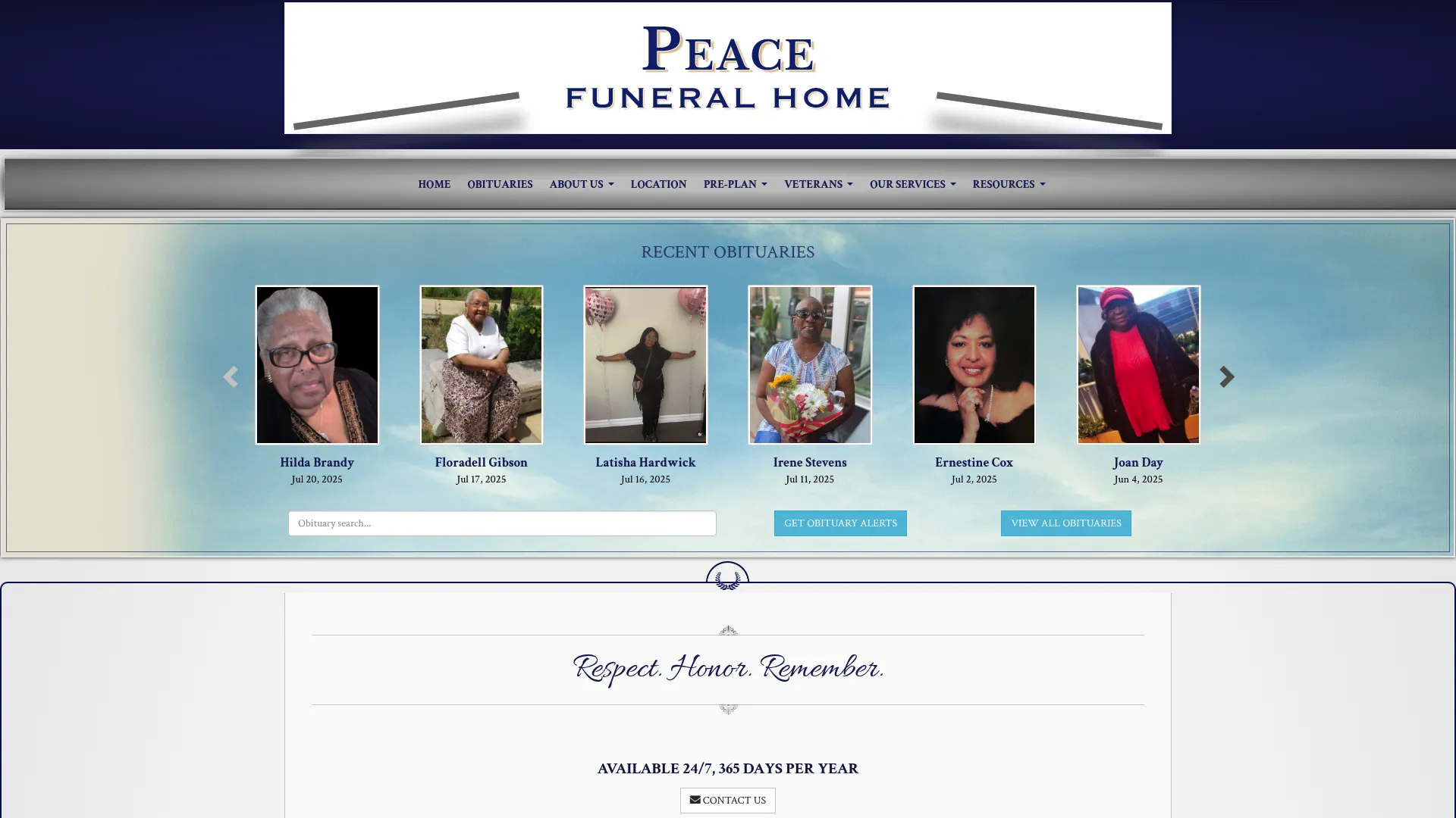 Peace Funeral Home website homepage