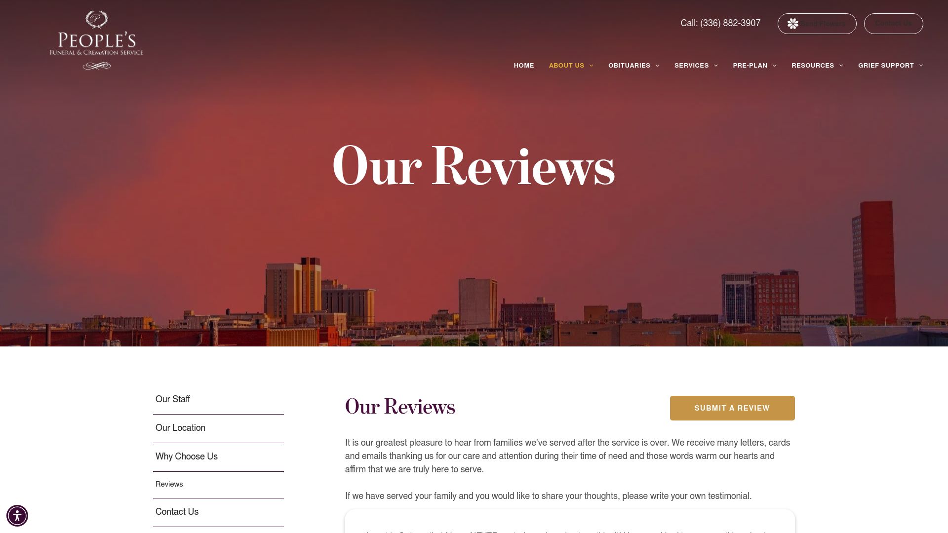 Traditional funeral home reviews page