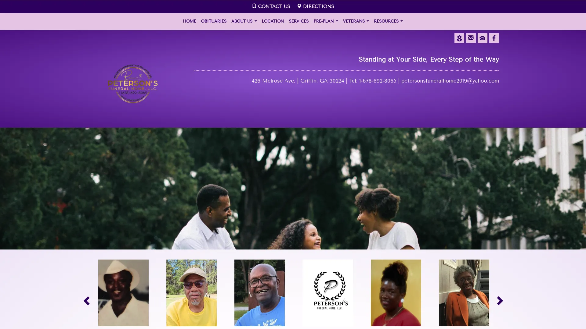 Peterson's Funeral Home website screenshot