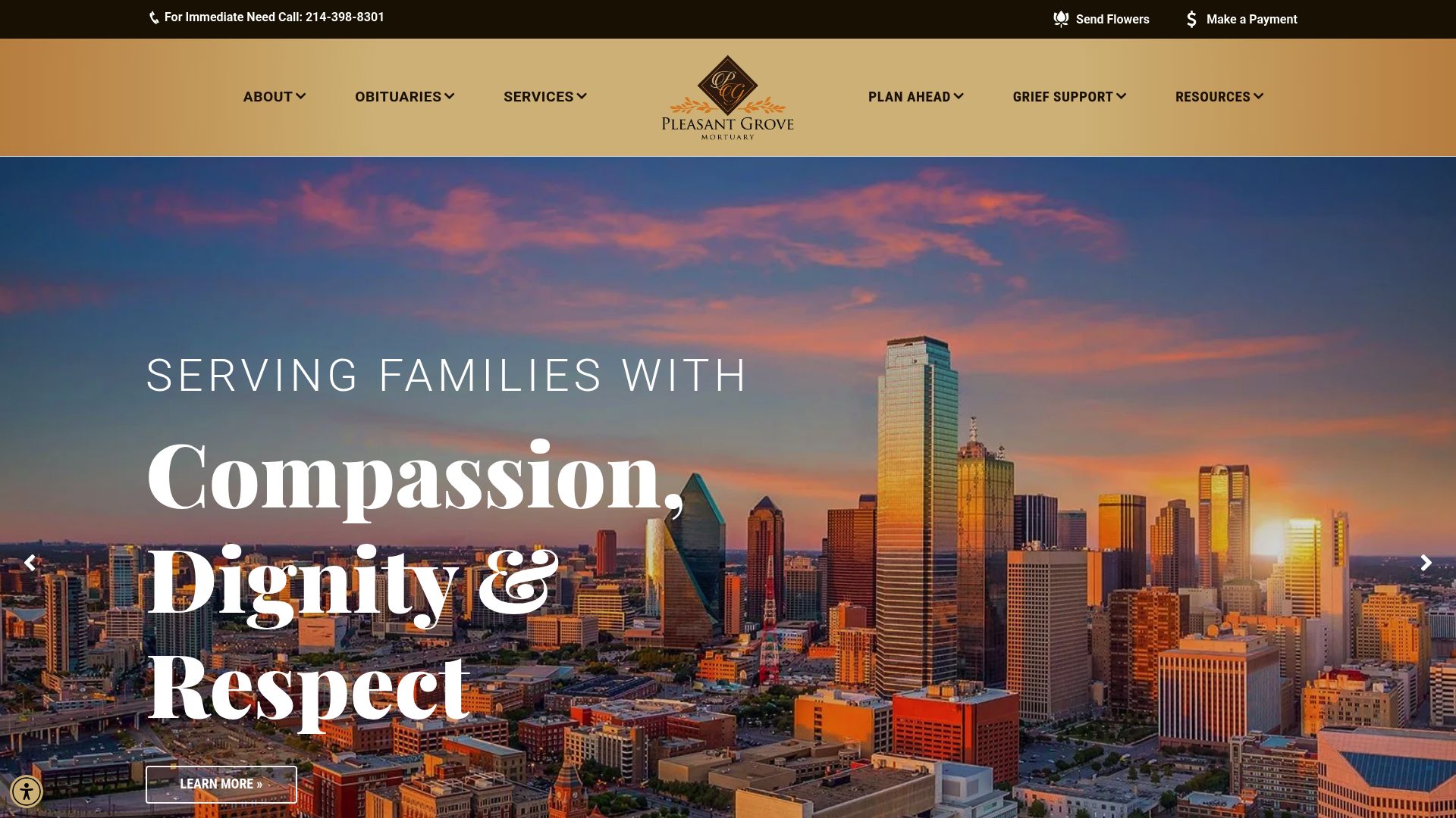 Screenshot of pleasantgrovemortuary.com