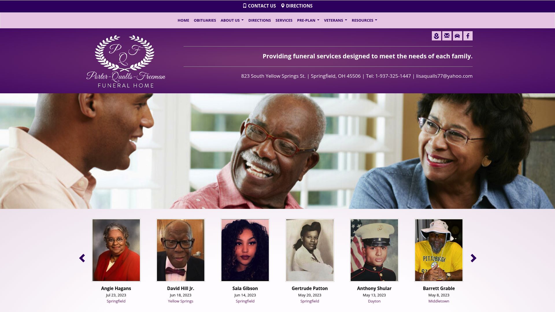 Porter-Qualls-Freeman Funeral Home website homepage