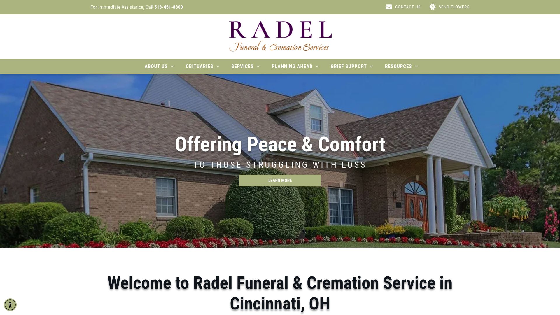 Radel Funeral & Cremation Service website homepage