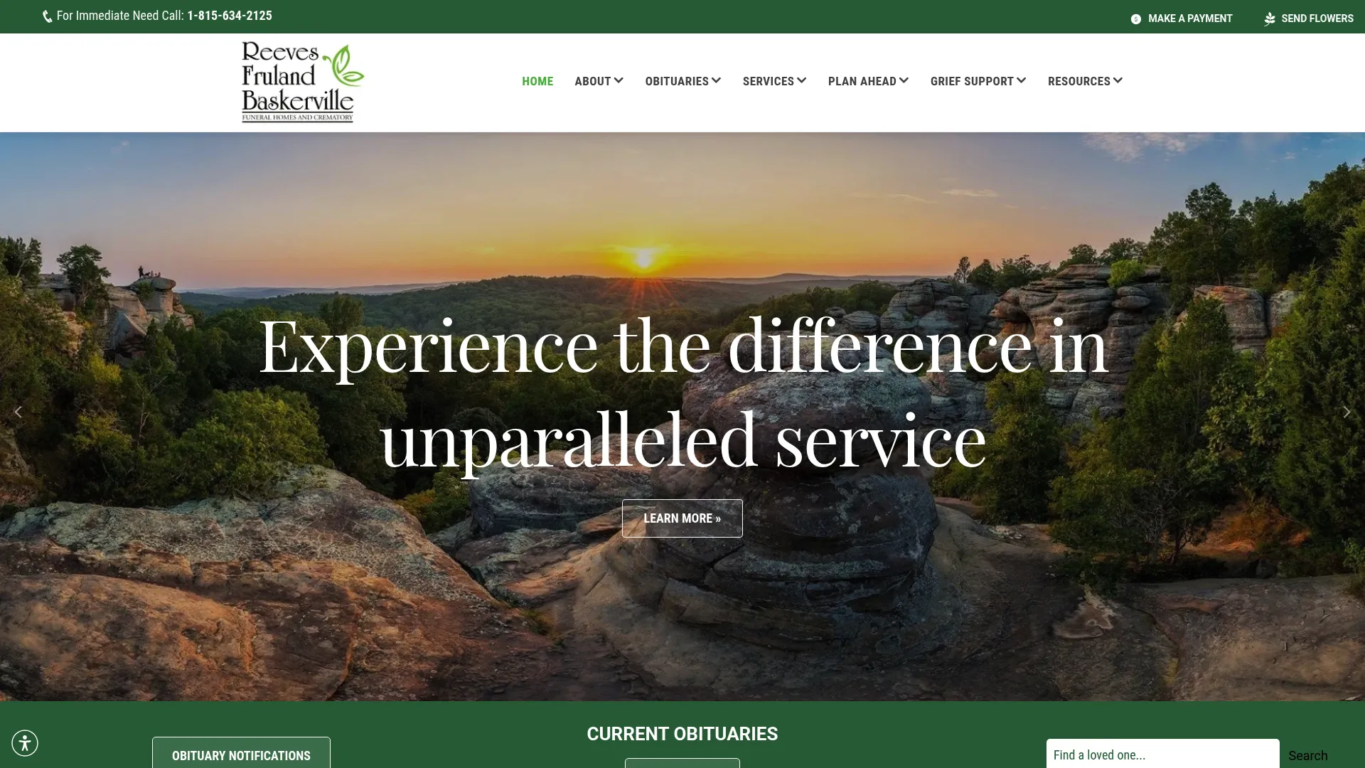 Reeves Funeral Homes website homepage