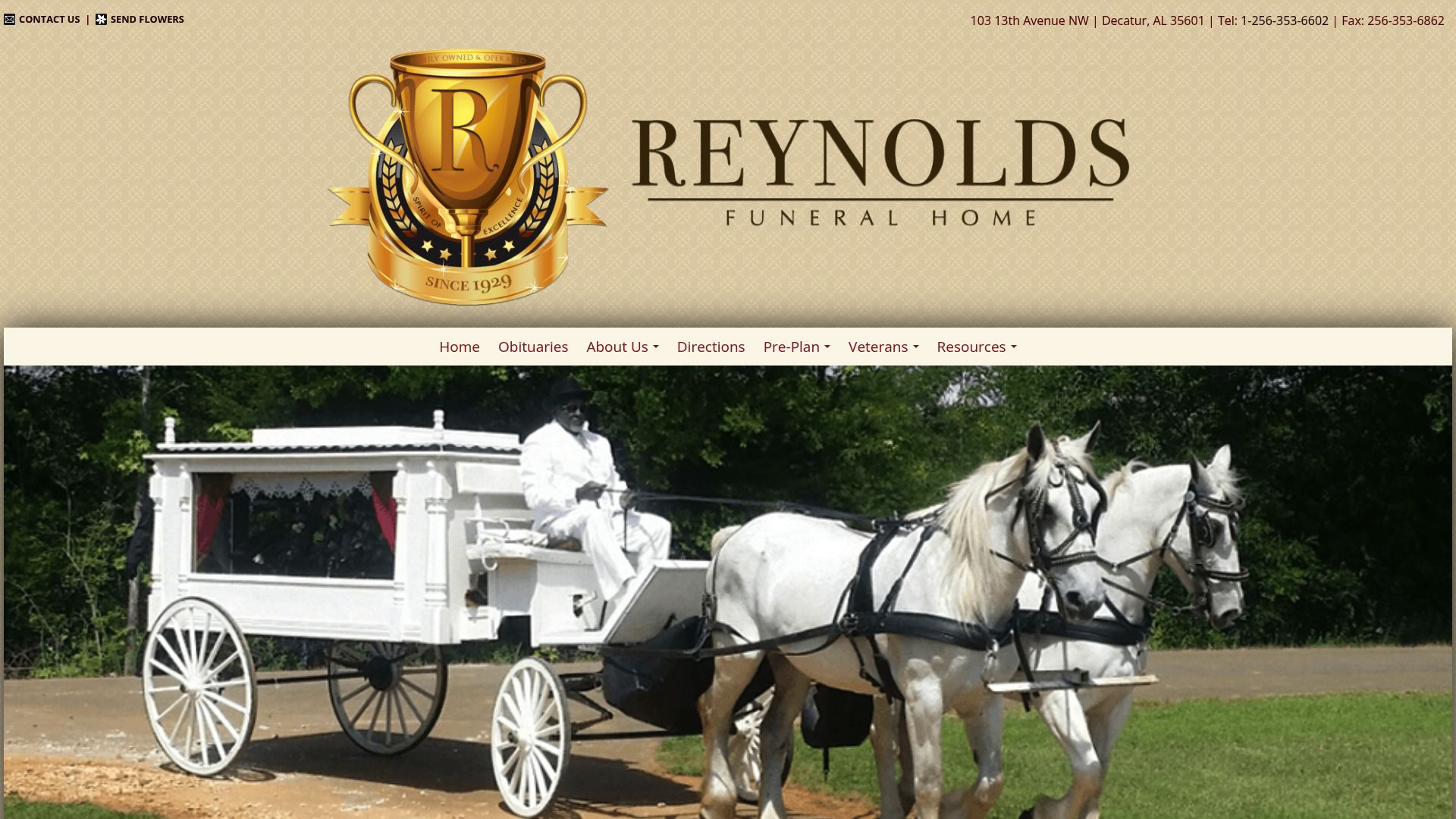 Reynolds Funeral Home website homepage