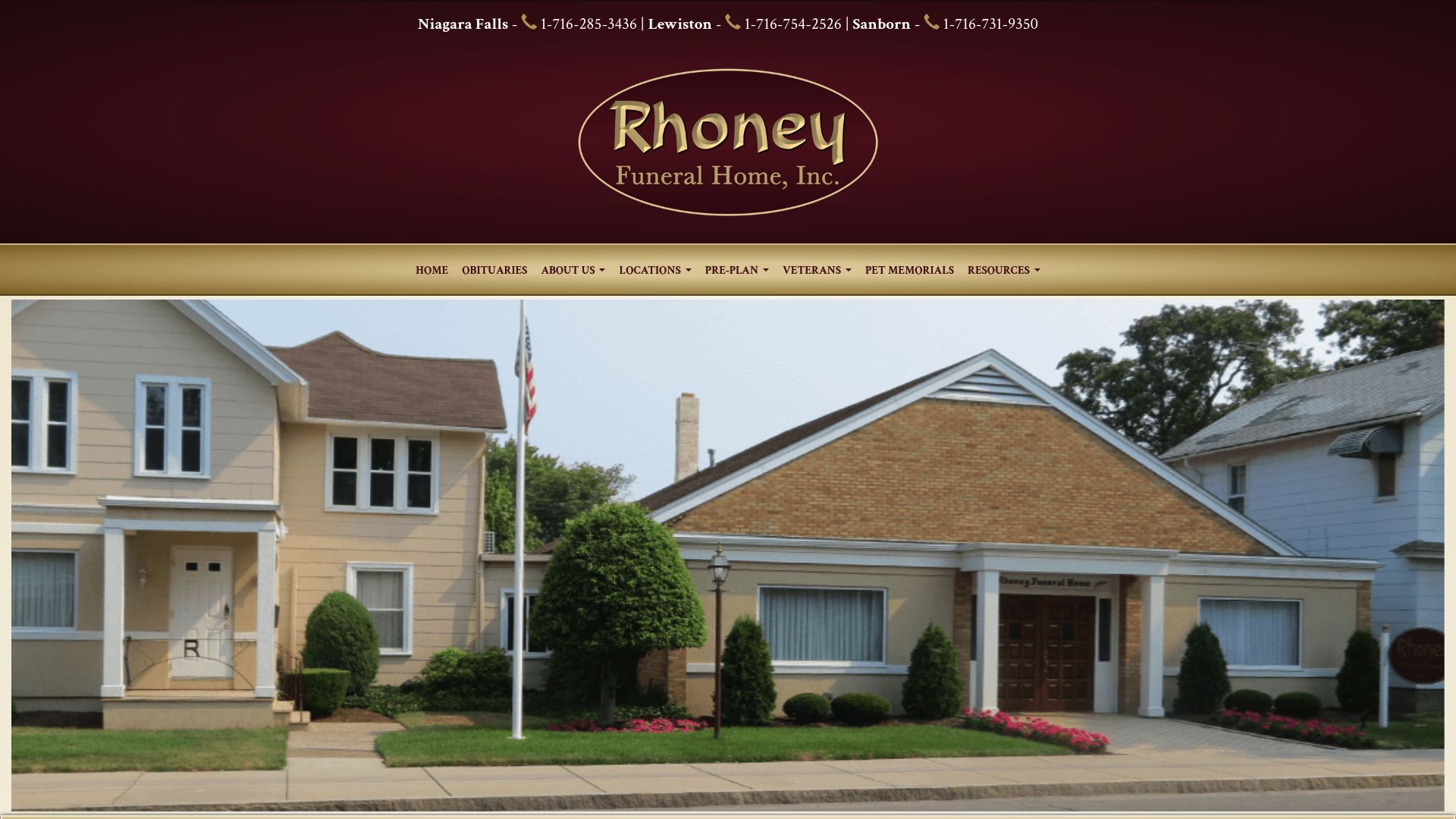 Rhoney Funeral Home website homepage