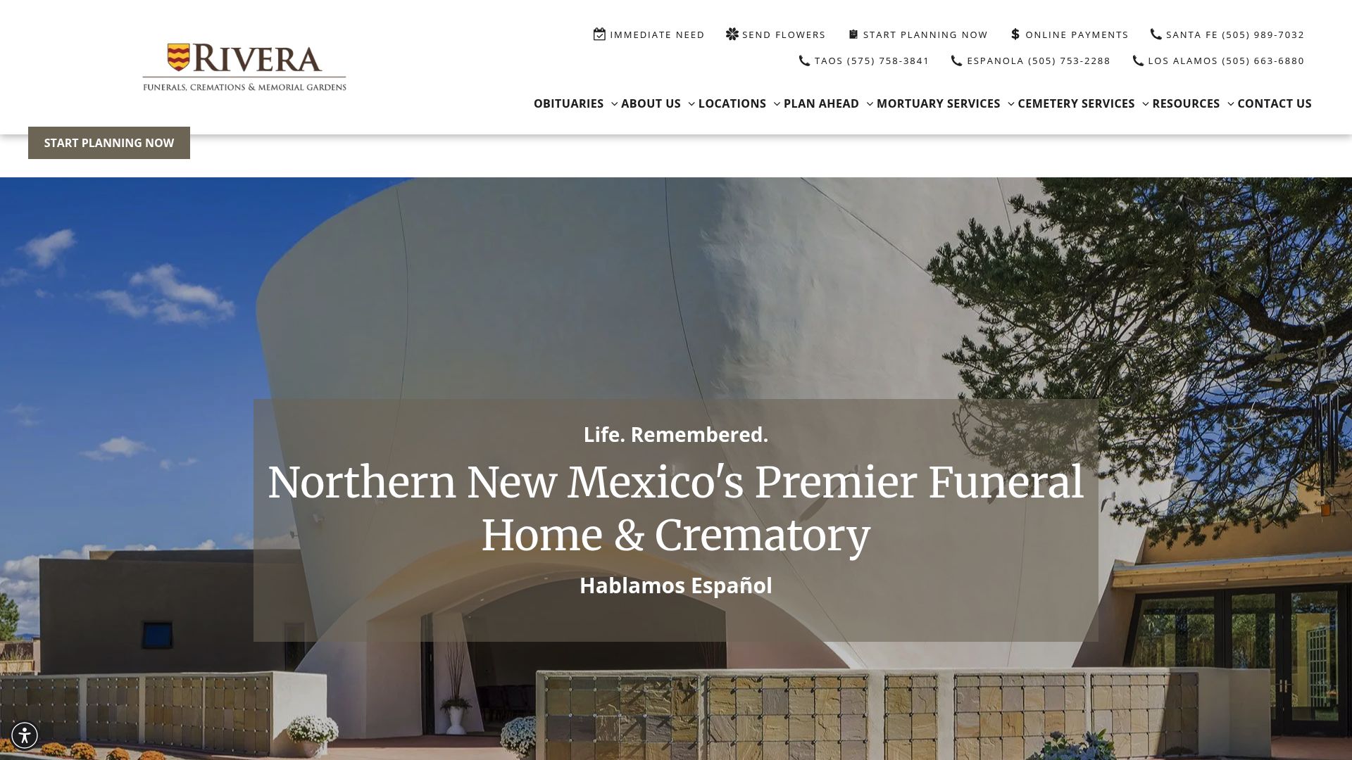 Rivera Family Funerals website homepage