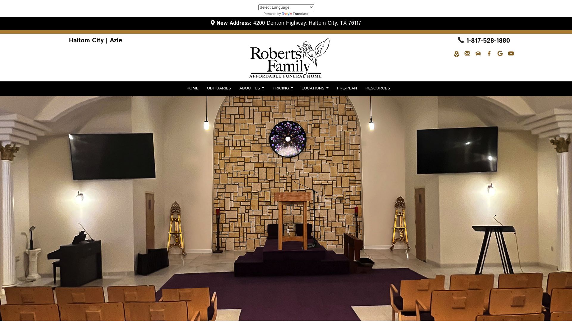 Roberts Family Funeral Home website homepage