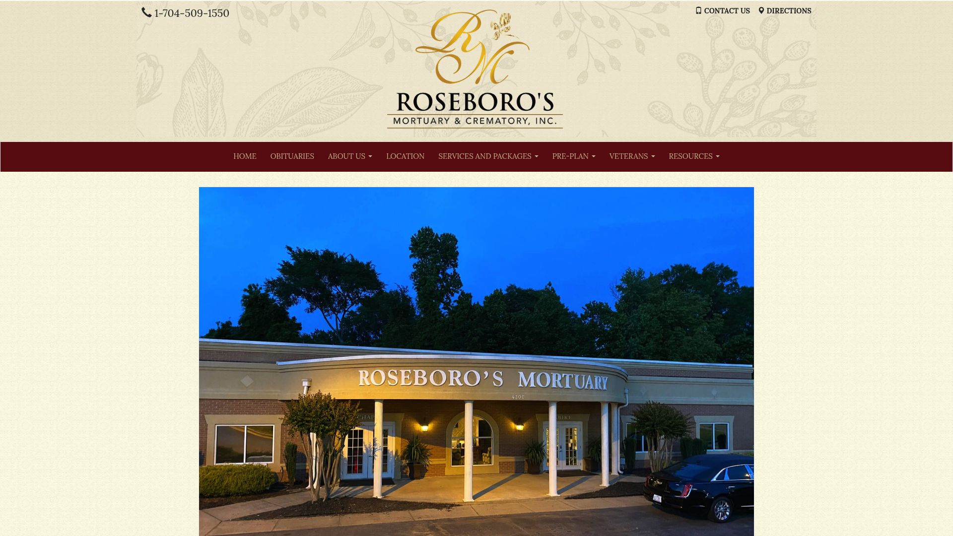 Roseboro's Mortuary website homepage