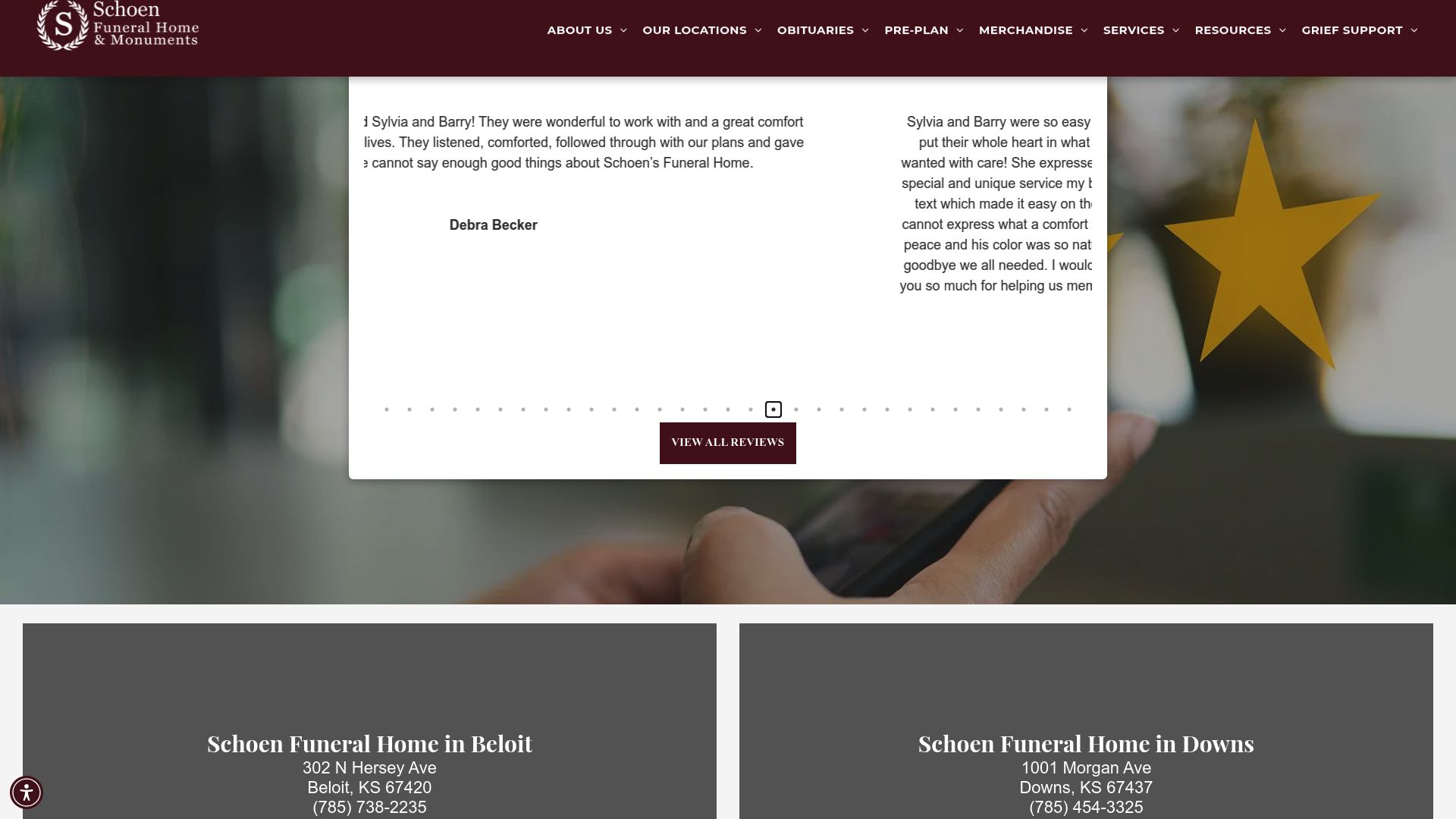 Schoen Funeral Home website homepage
