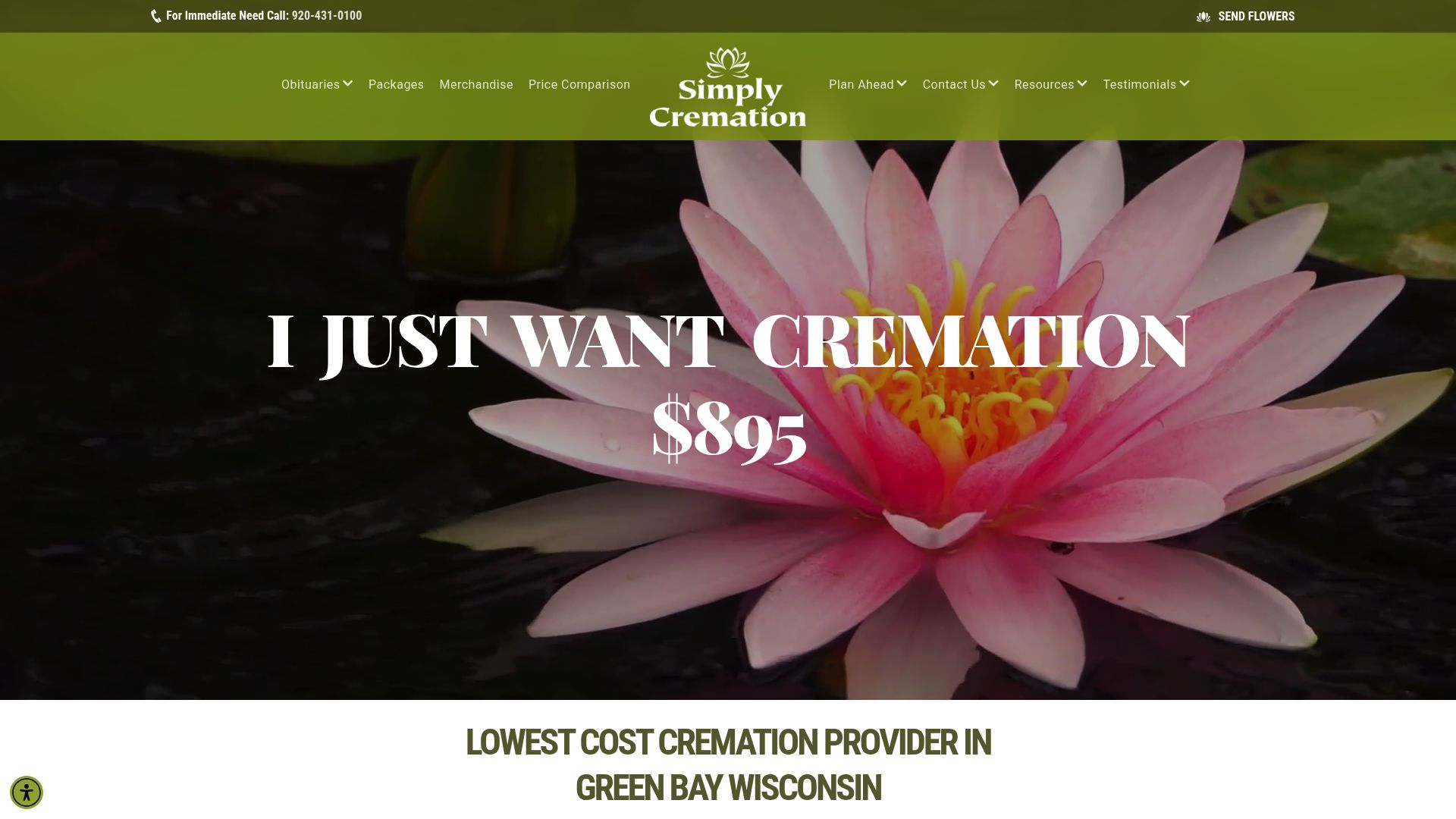 Simply Cremation Green Bay website screenshot