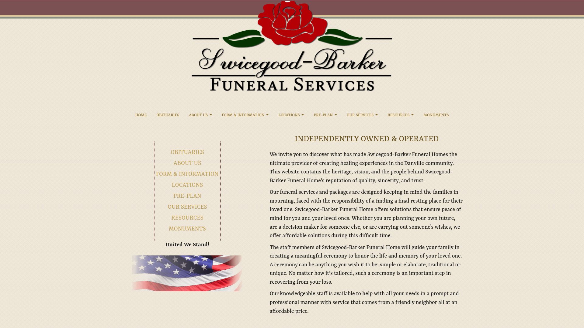 Swicegood-Barker Funeral Home website homepage