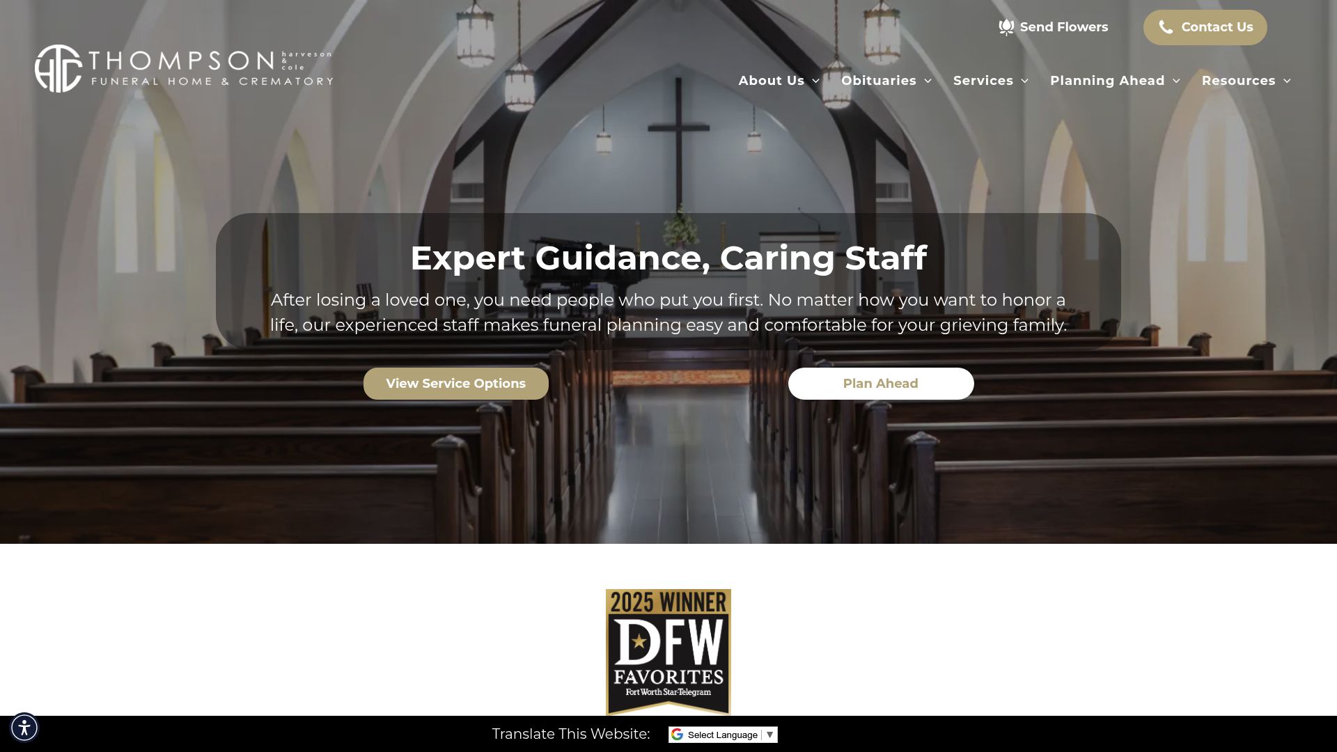 Thompson Funeral Home website homepage