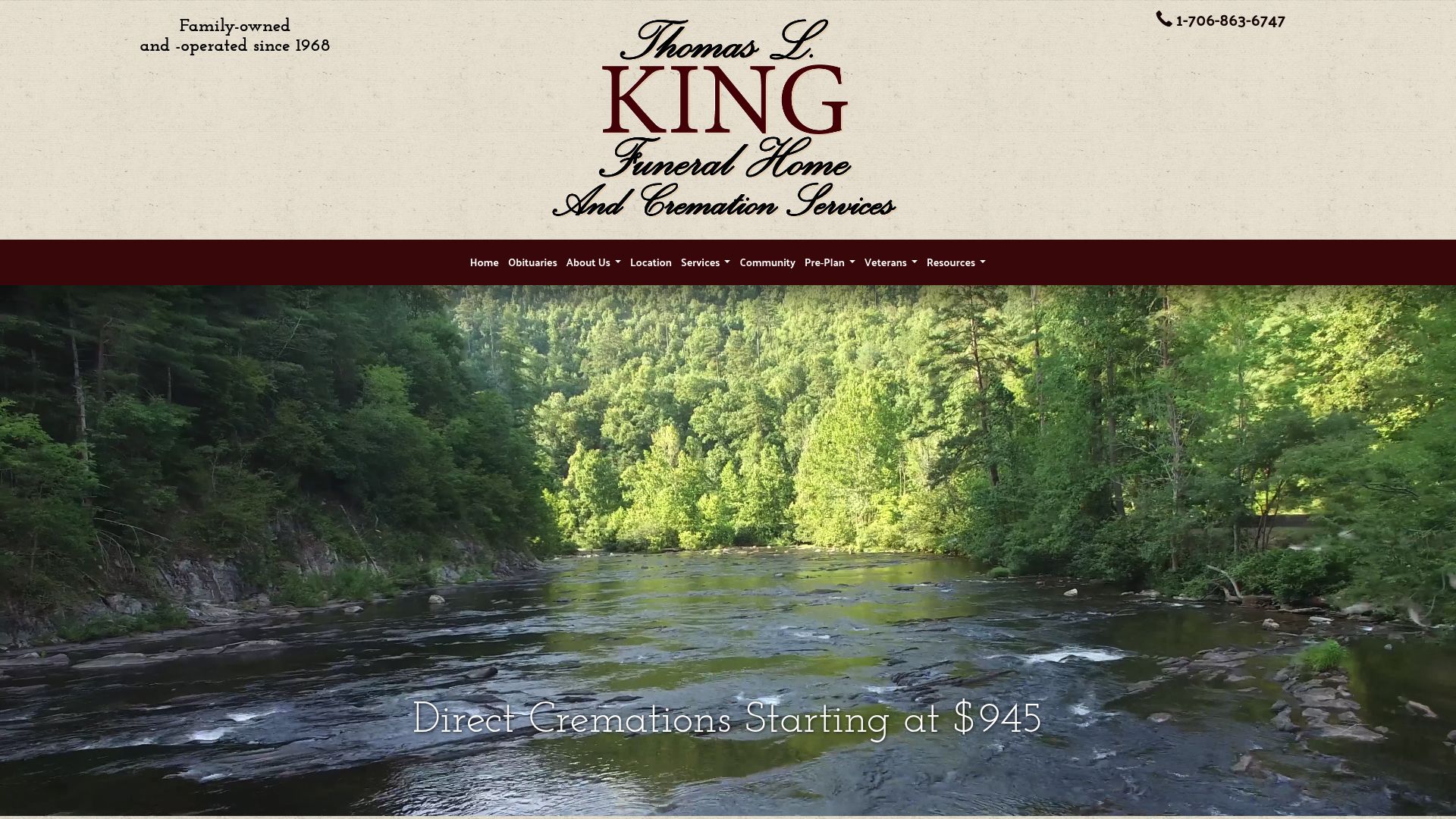 Thomas L. King Funeral Home website homepage