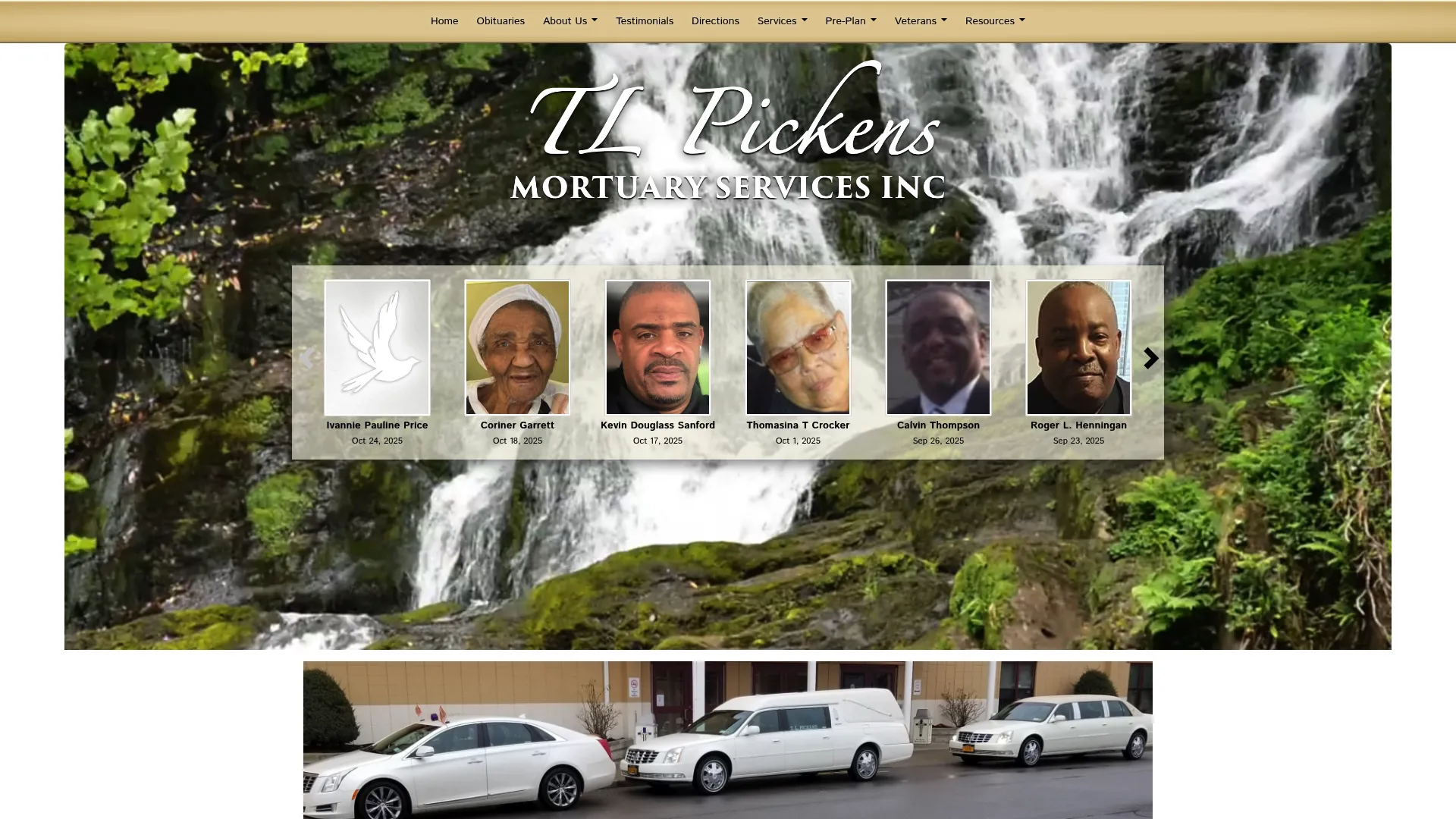 T.L. Pickens Mortuary Service website screenshot