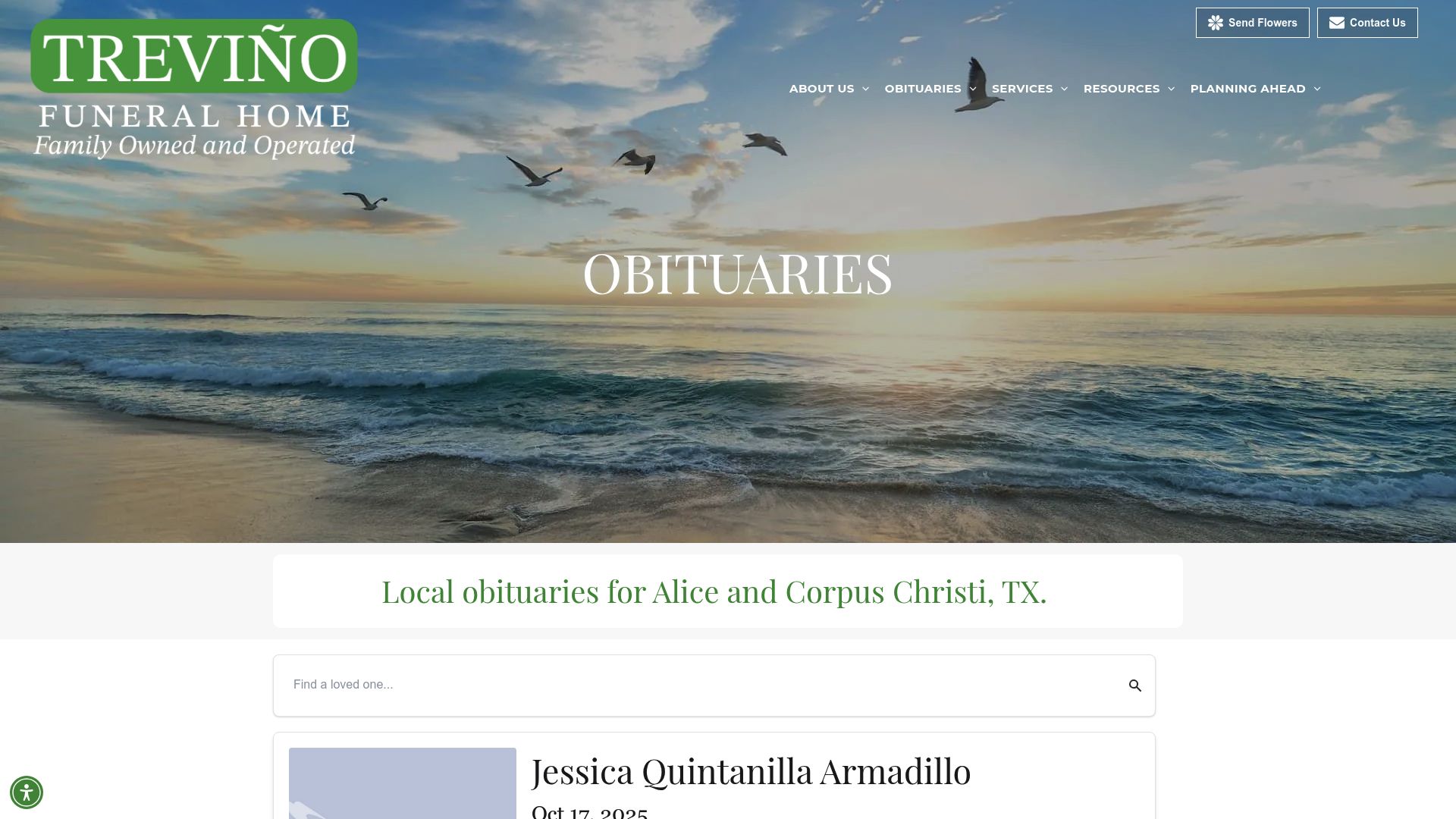 Treviño Funeral Home obituaries section
