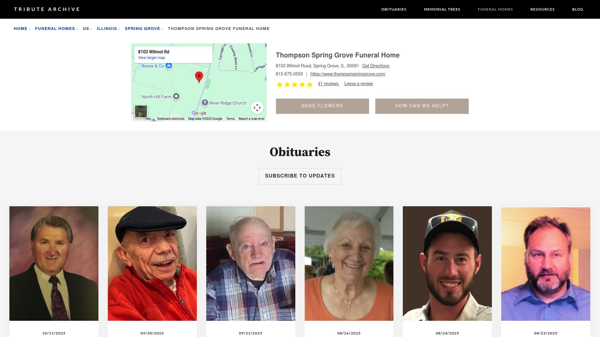 Thompson Spring Grove funeral services page