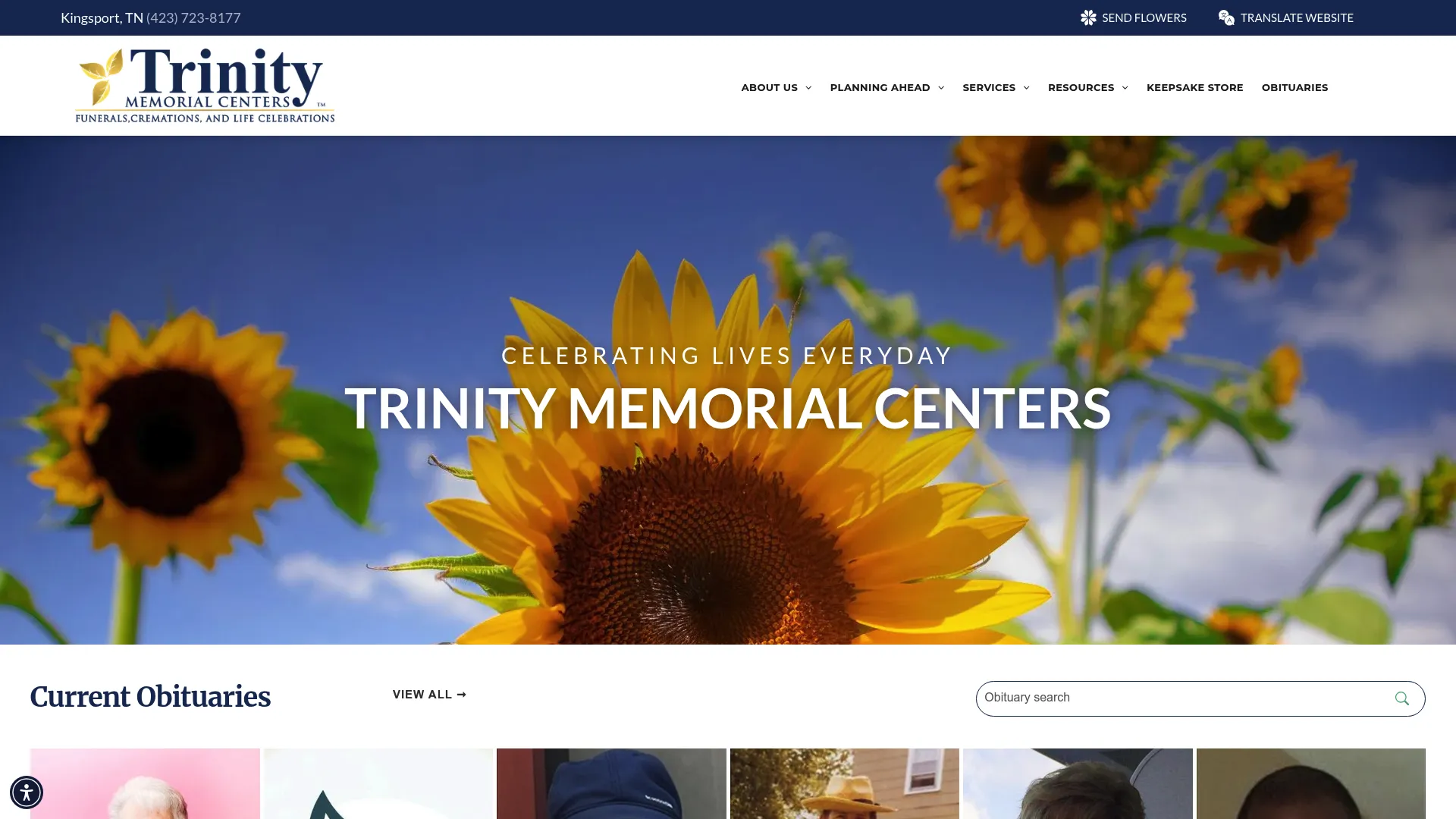 Trinity Memorial Centers website