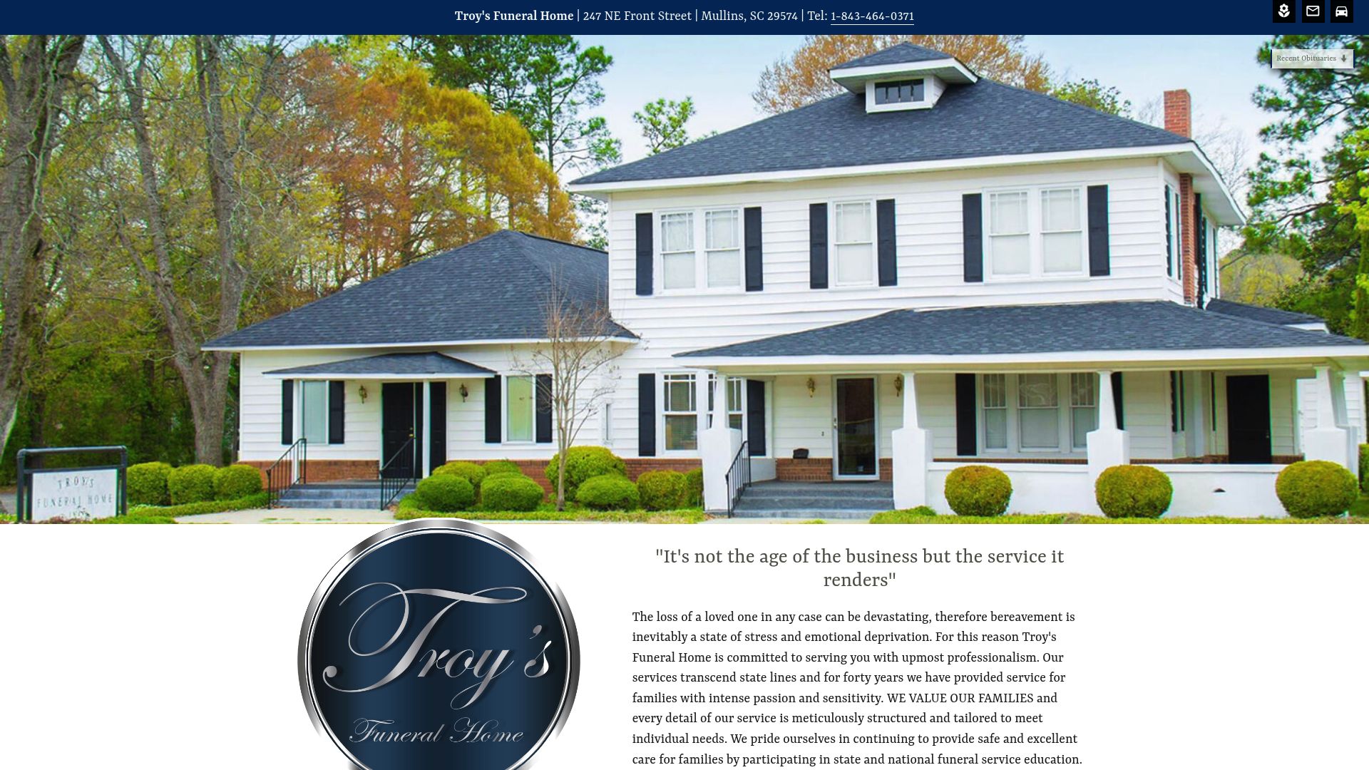 Troy's Funeral Home website homepage