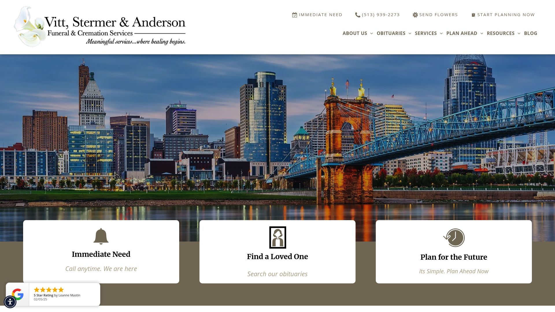 Vitt, Stermer & Anderson Funeral Home website homepage