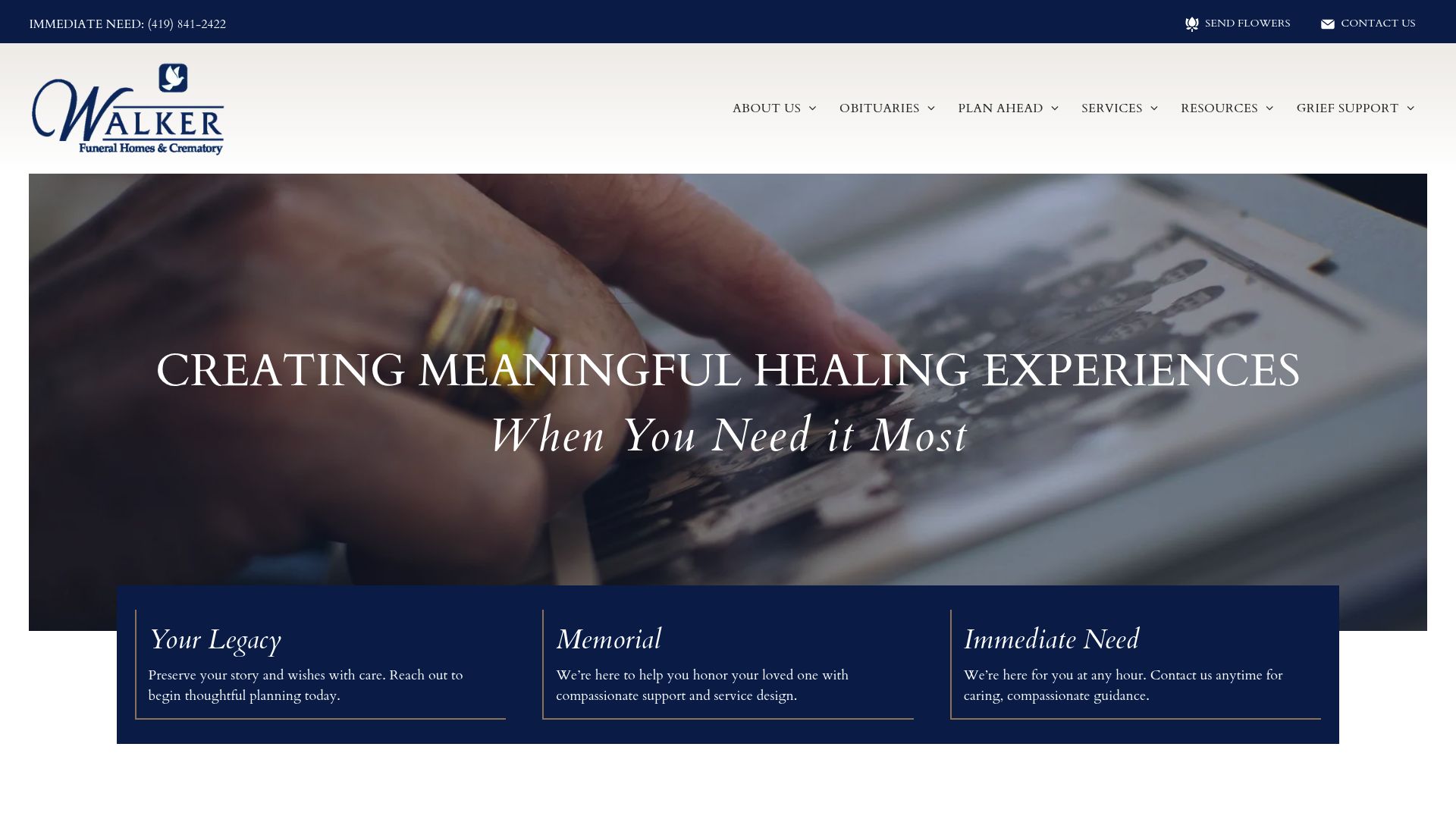Walker Funeral Homes website homepage