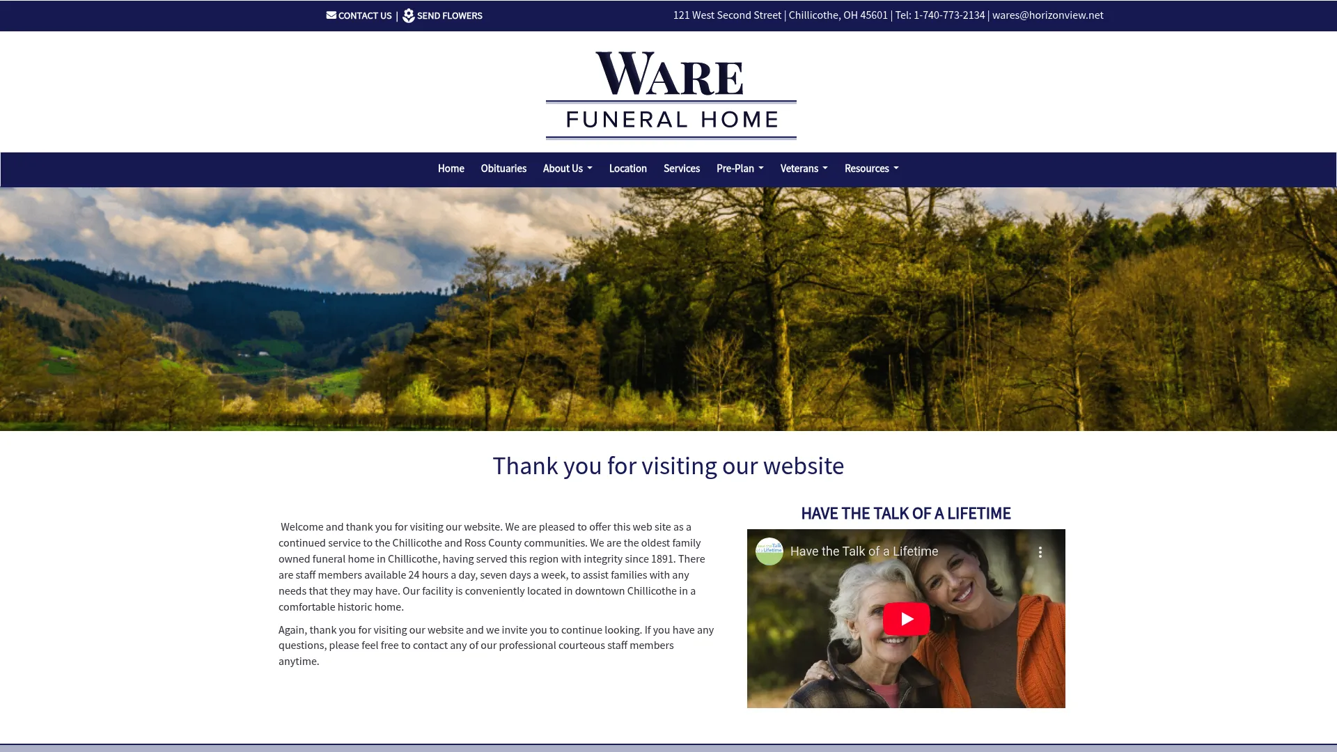 Ware Funeral Home website homepage