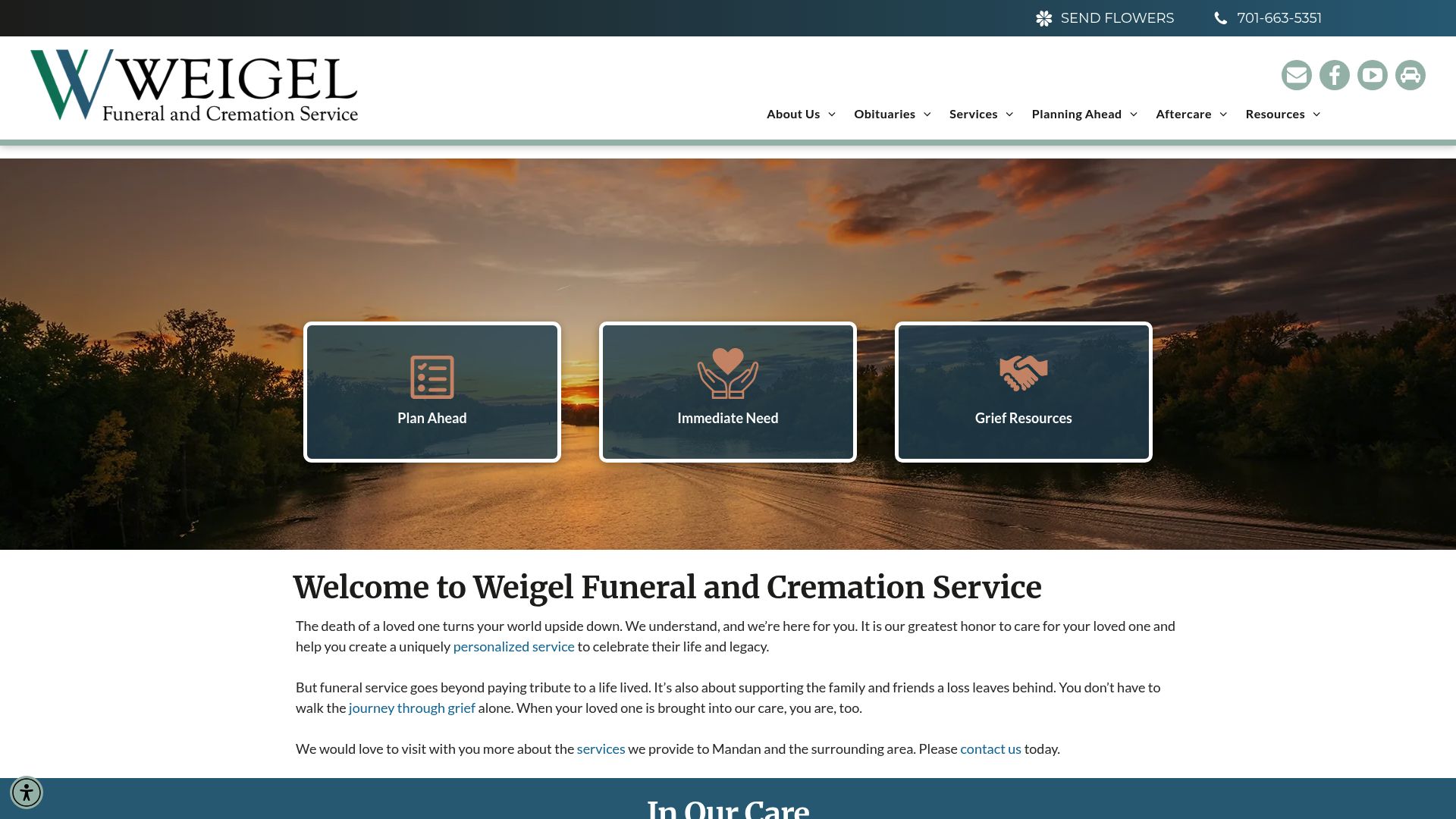 Weigel Funeral Home website homepage