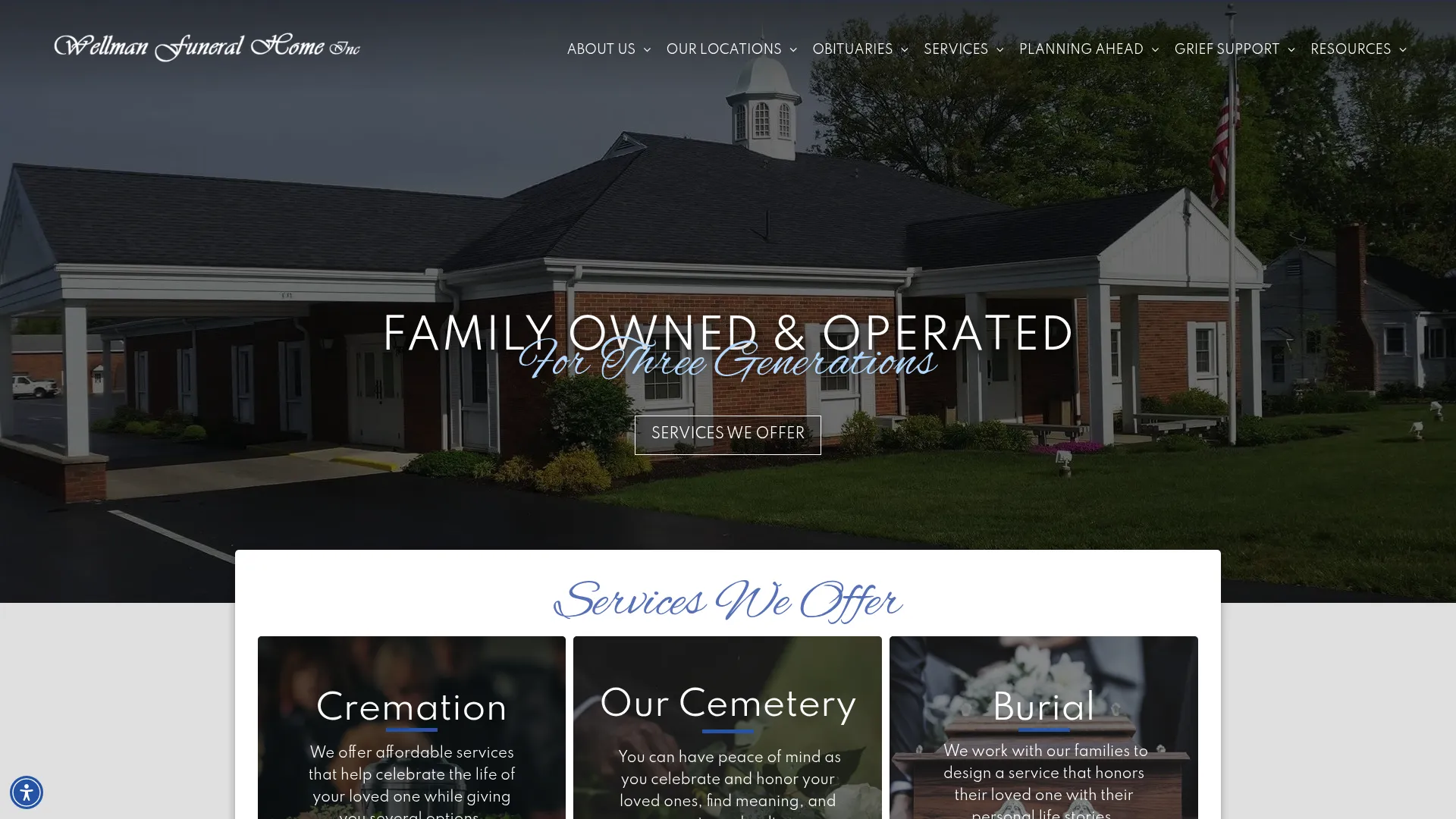 Wellman Funeral Homes website homepage
