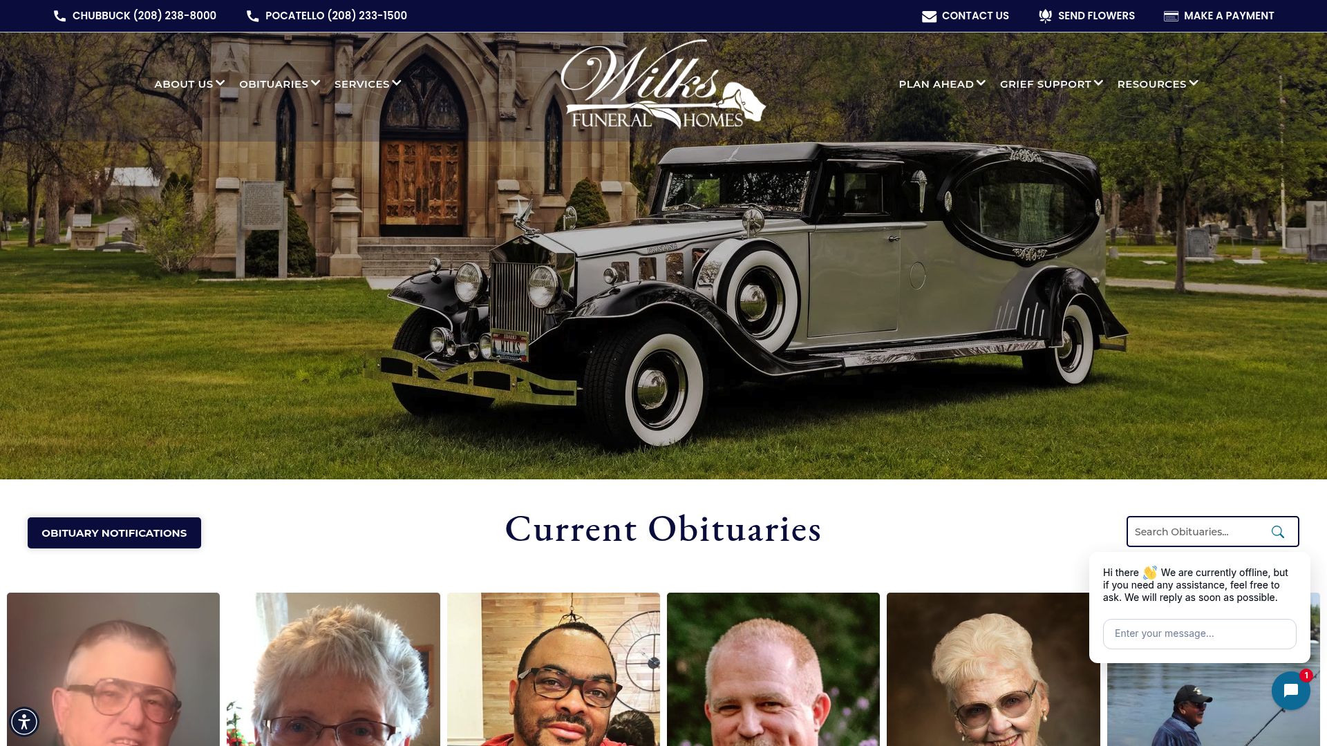 Wilks Funeral Homes website homepage