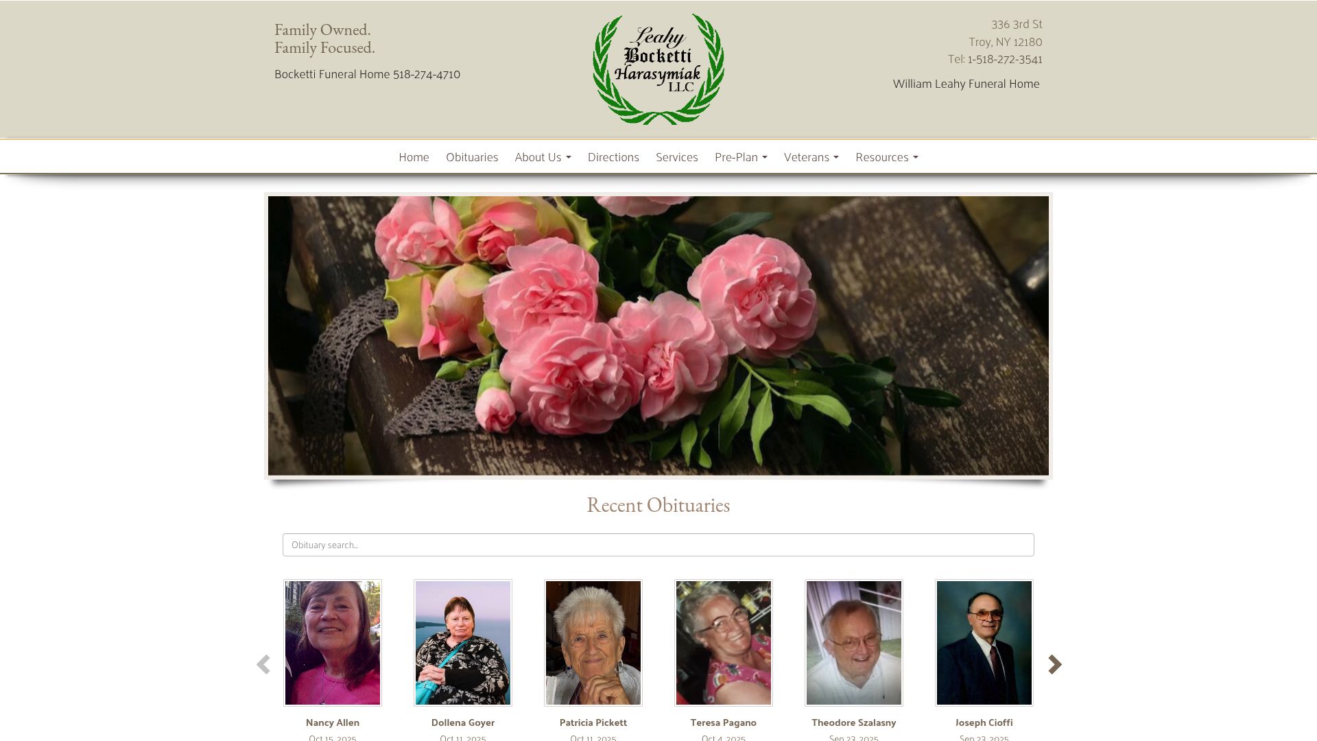 William Leahy Funeral Home website homepage