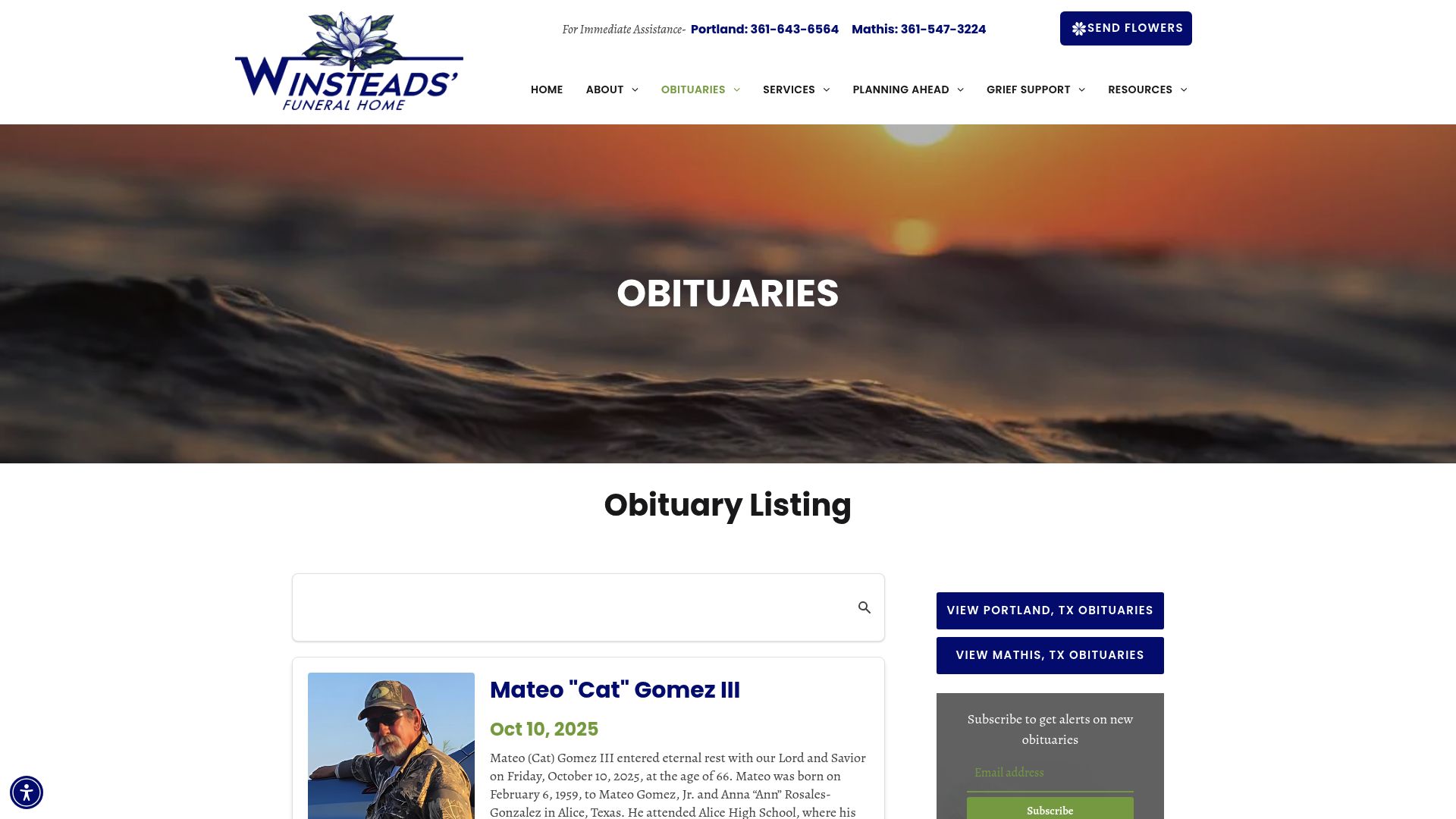 Winstead's Funeral Home obituaries section