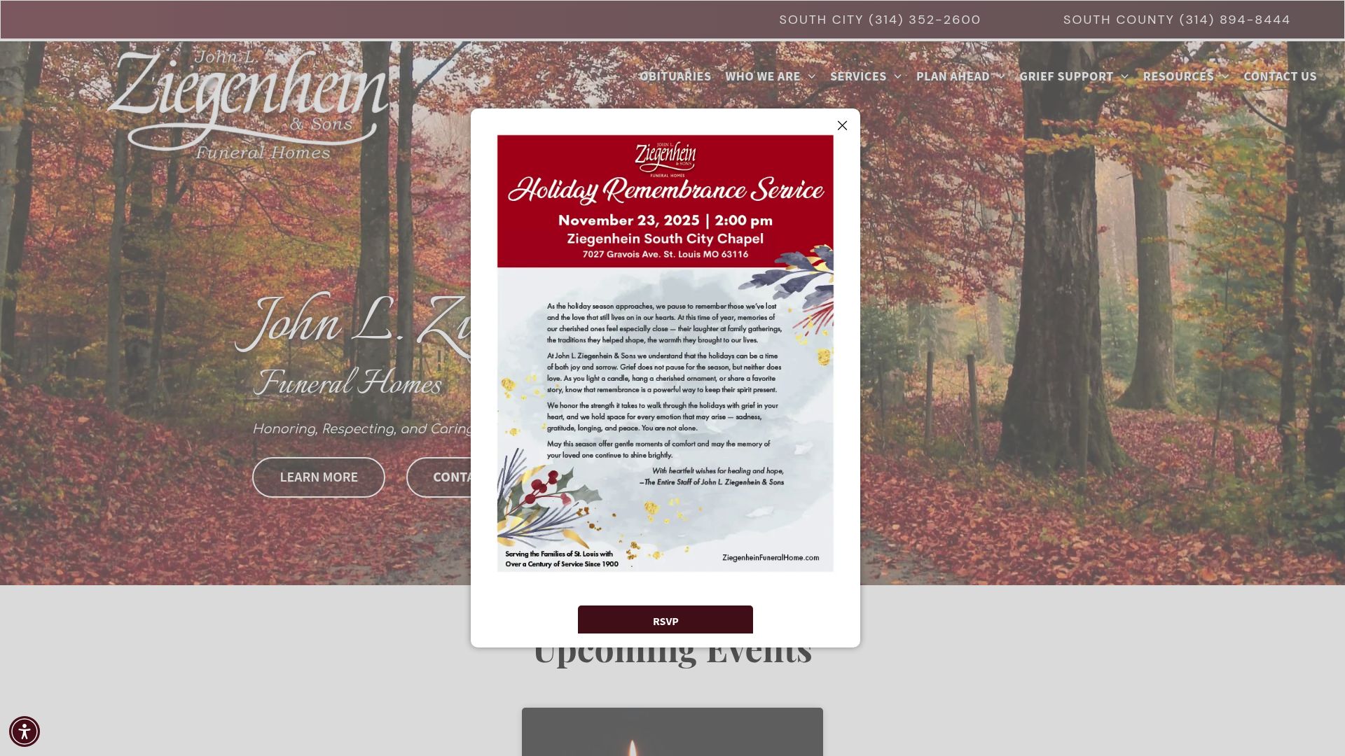 Ziegenhein Funeral Home website screenshot