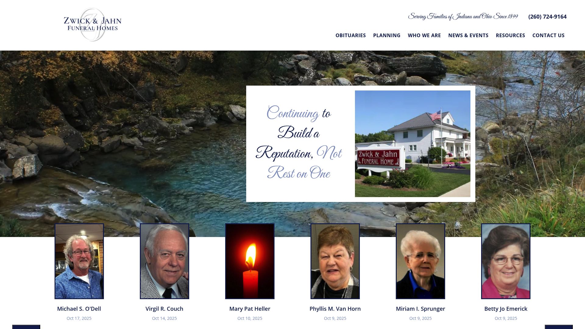 Zwick & Jahn Funeral Homes website homepage