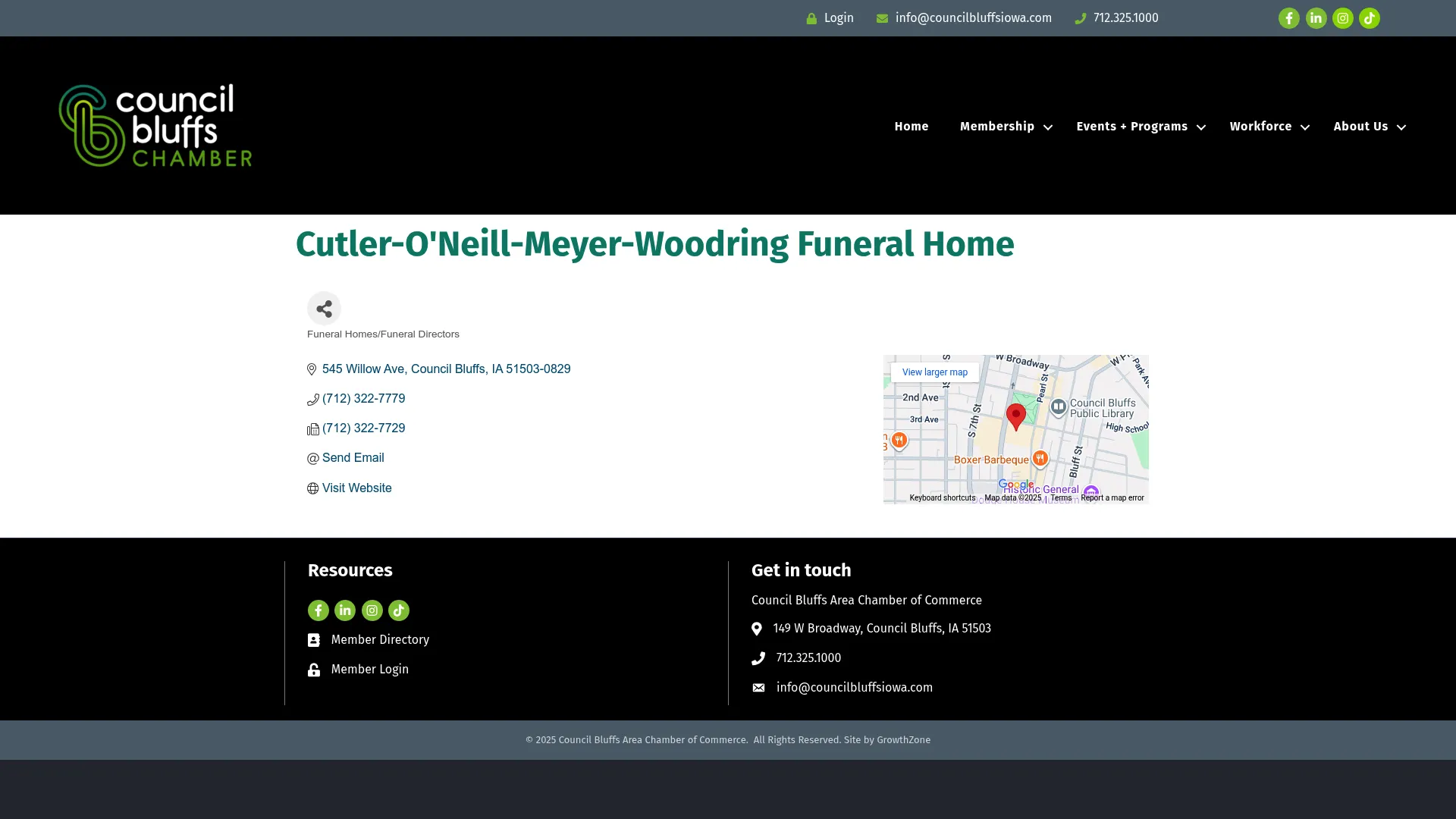Council Bluffs business directory listing for Cutler-O'Neill-Meyer-Woodring Funeral Home