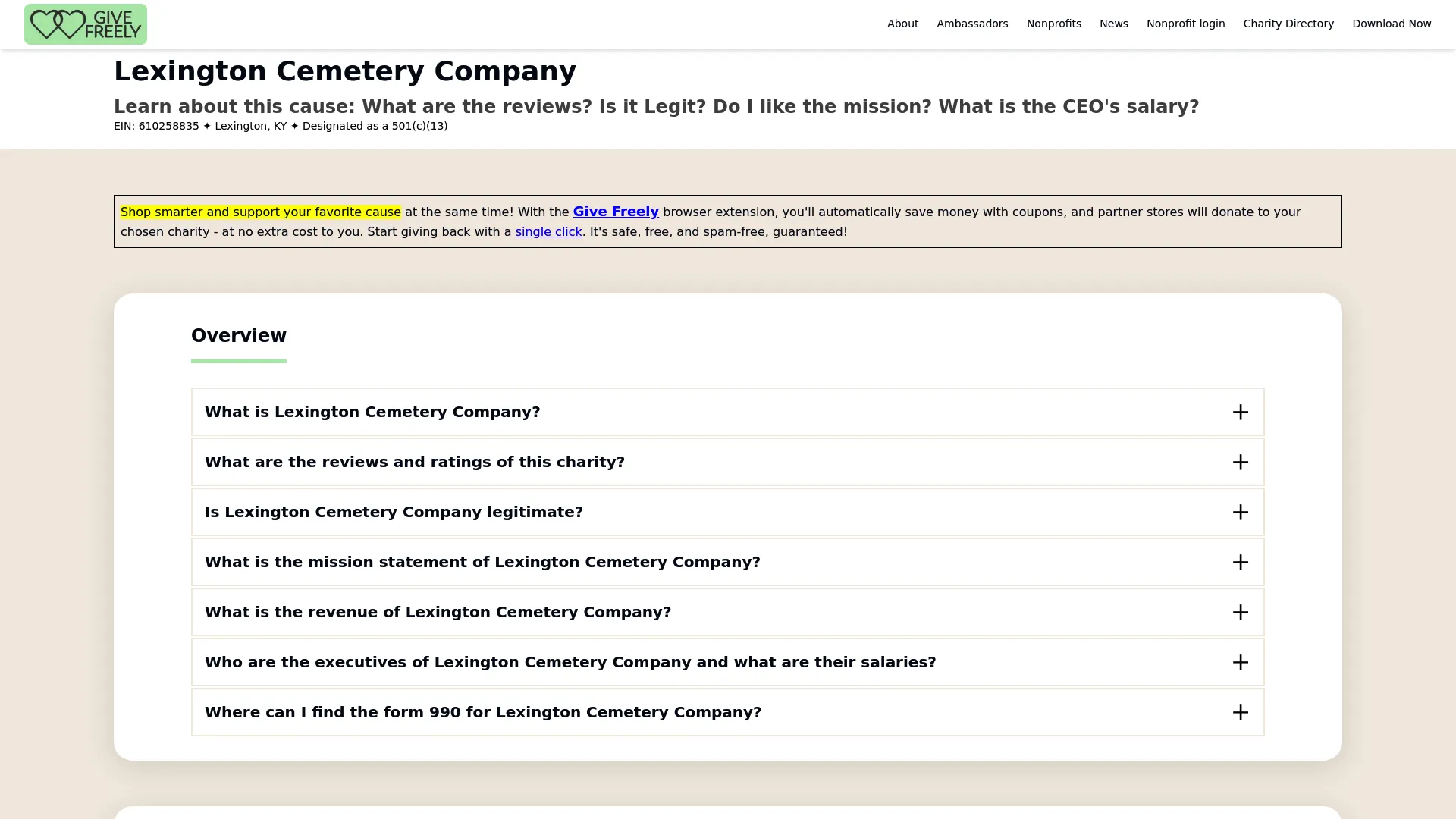 Lexington Cemetery Company information page