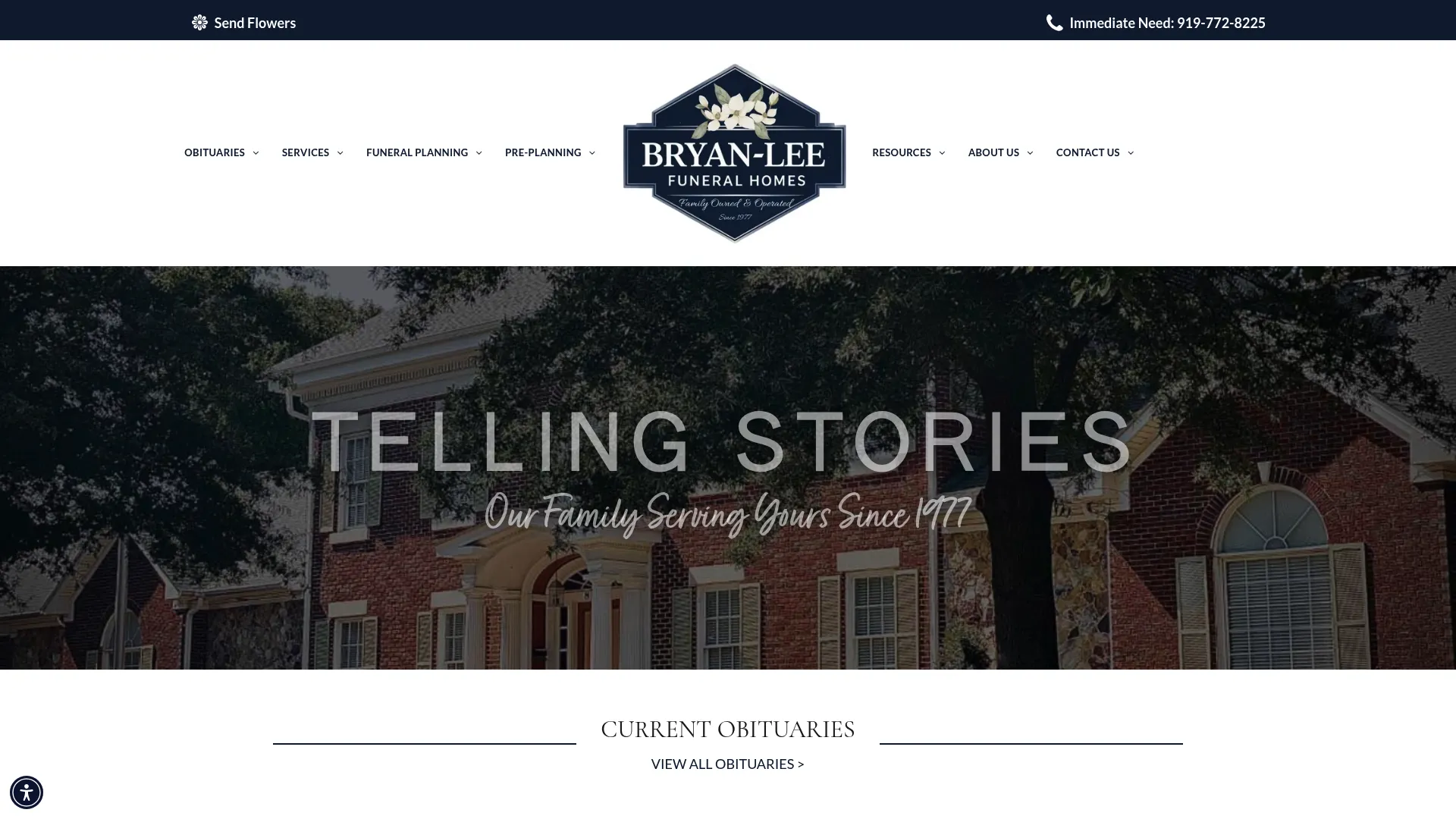 Bryan-Lee Funeral Home website homepage