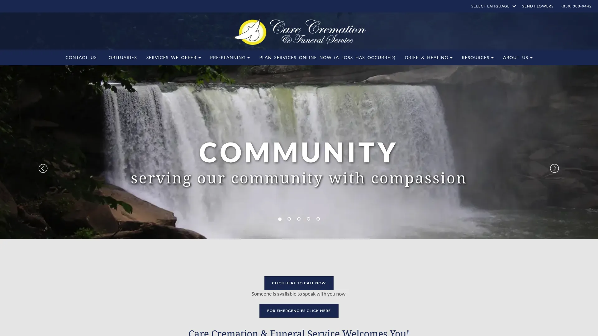 Care Cremation Service website homepage