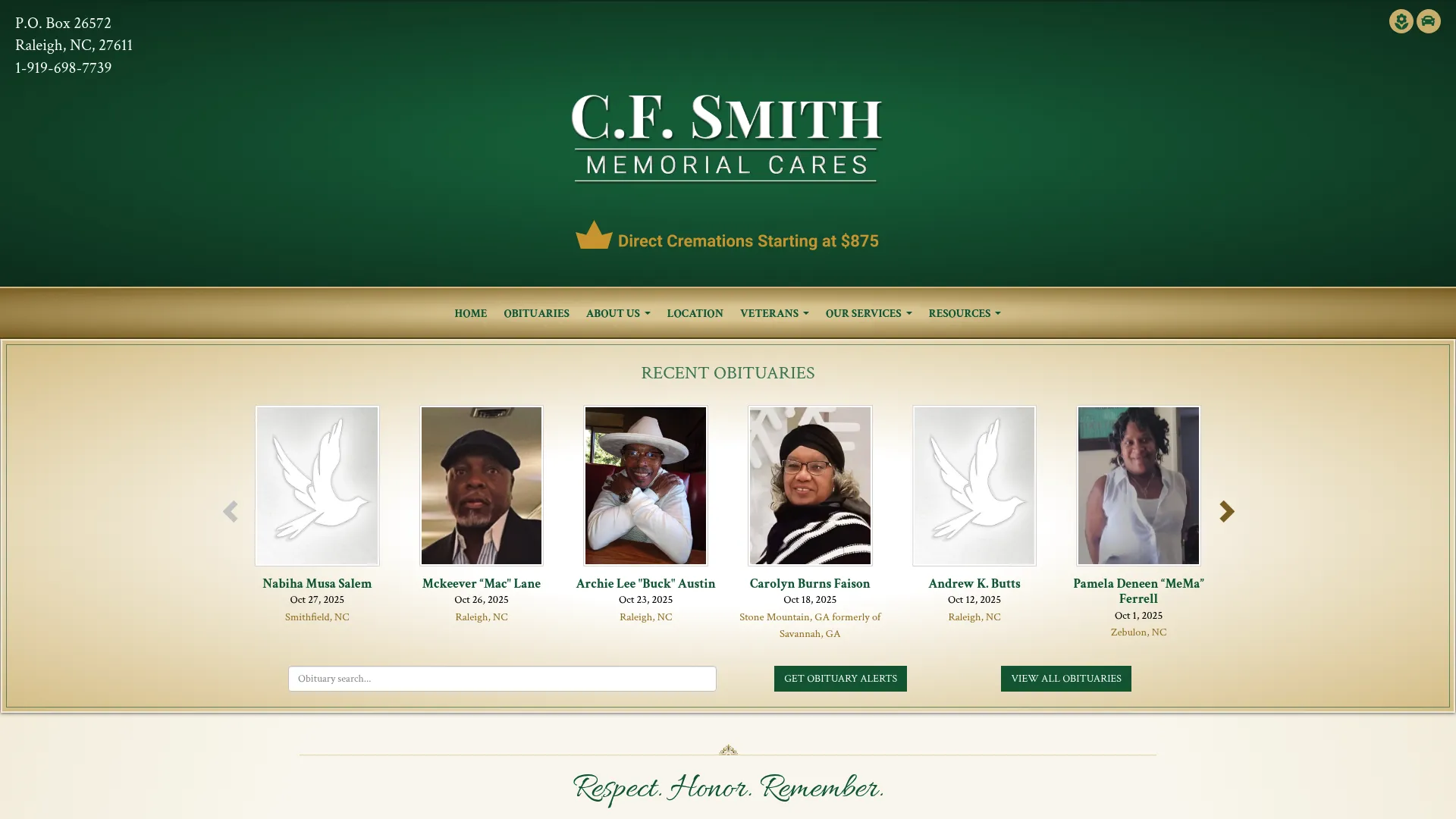 C.F. Smith Memorial Cares website homepage