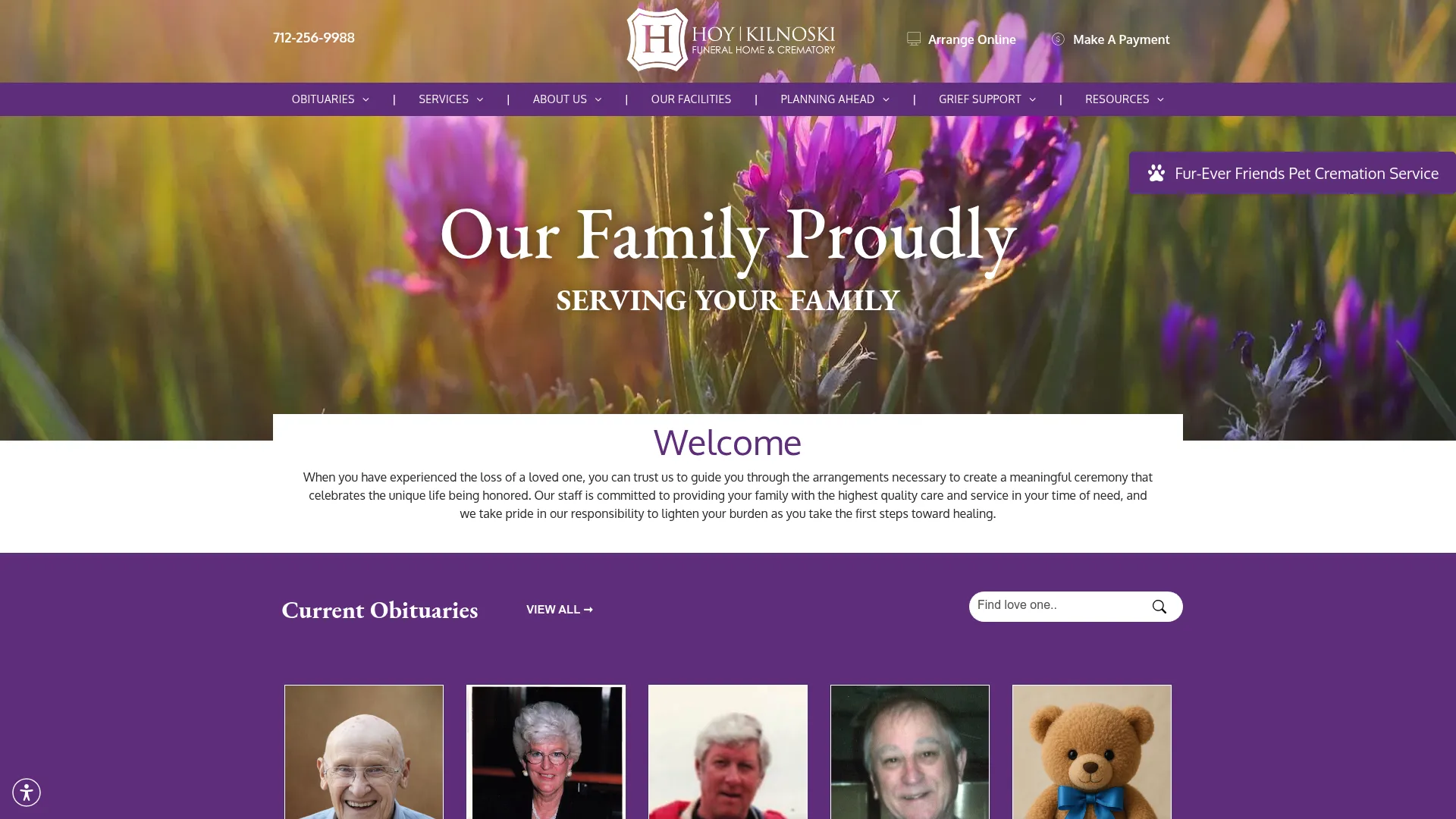 Hoy Funeral Home website screenshot