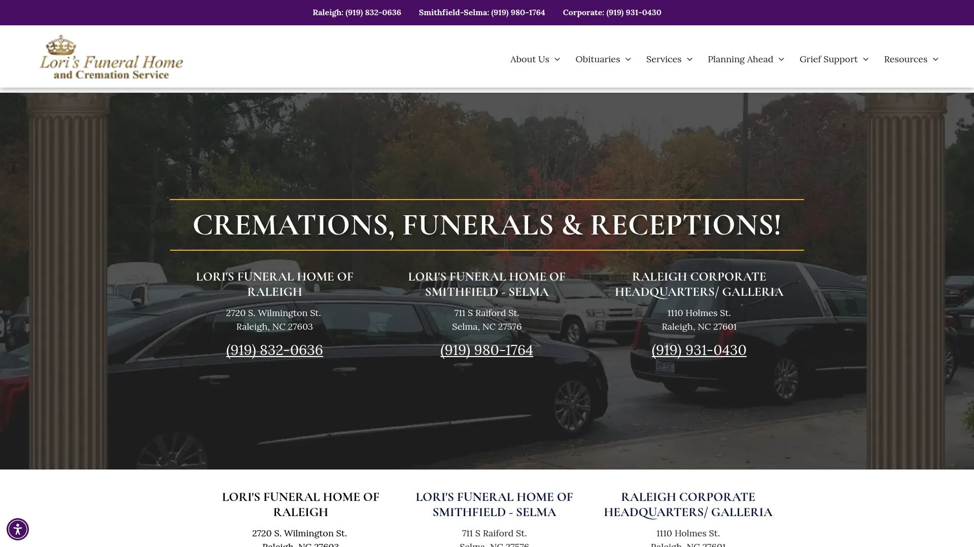 Lori's Funeral Home website homepage