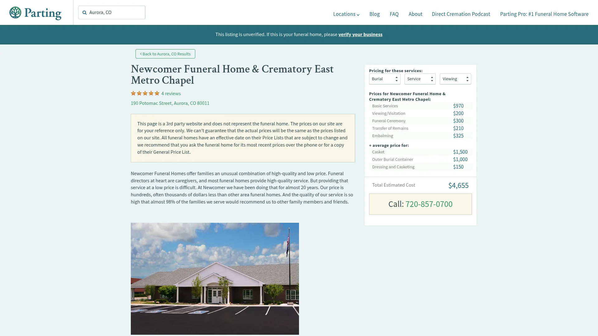 Newcomer Funeral Home website example